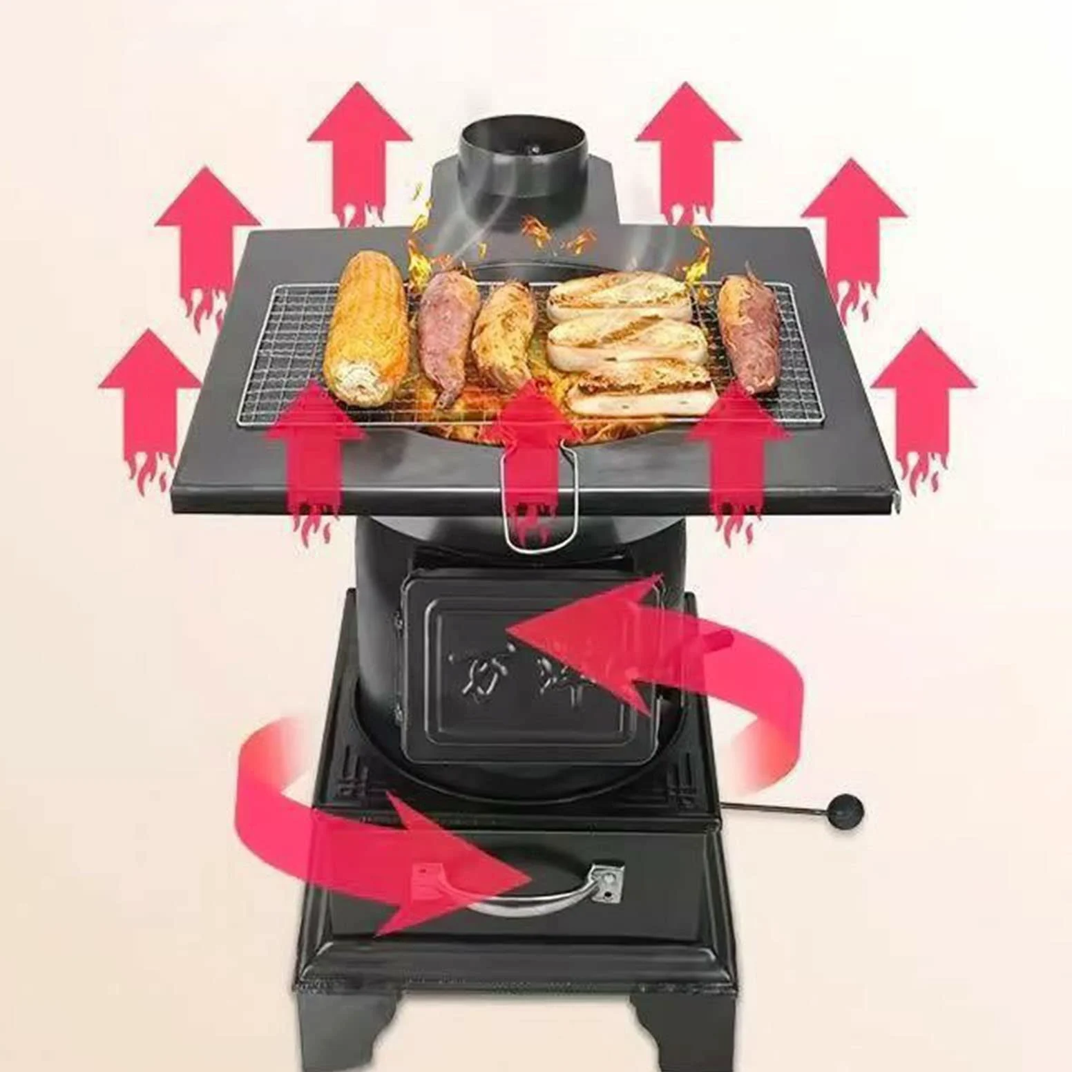Stufa a legna Forno di riscaldamento for interni Forno a pistola in acciaio a tubo dritto Brucia legna Carbone Legna da ardere Fuoco Stufa a carbone in ghisa con tubo di fumo Adatto for ville rurali d