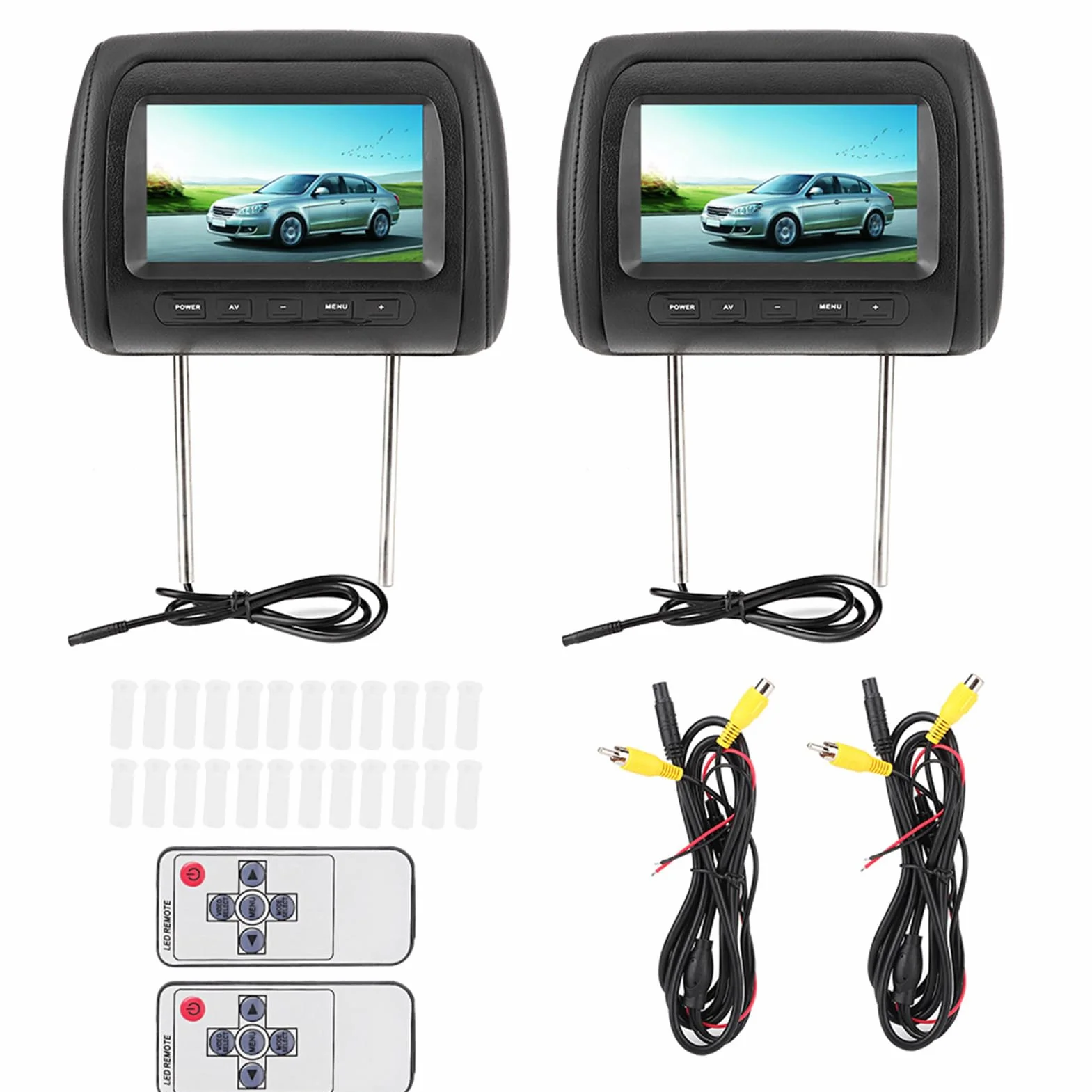 Display per Poggiatesta, 2 Pezzi 7 Pollici Controllo Poggiatesta Regolabile Monitor Video LCD Display Nero Universale