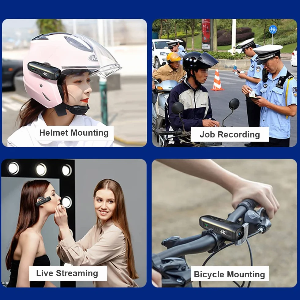 telecamera montata sulla testa HUIOP 4K 30FPS Fotocamera montata sulla testa Videocamera WiFi indossabile Videocamera Webcam 120 ° Obiettivo grandangolare Anti-shake Batteria integrata Controllo APP p