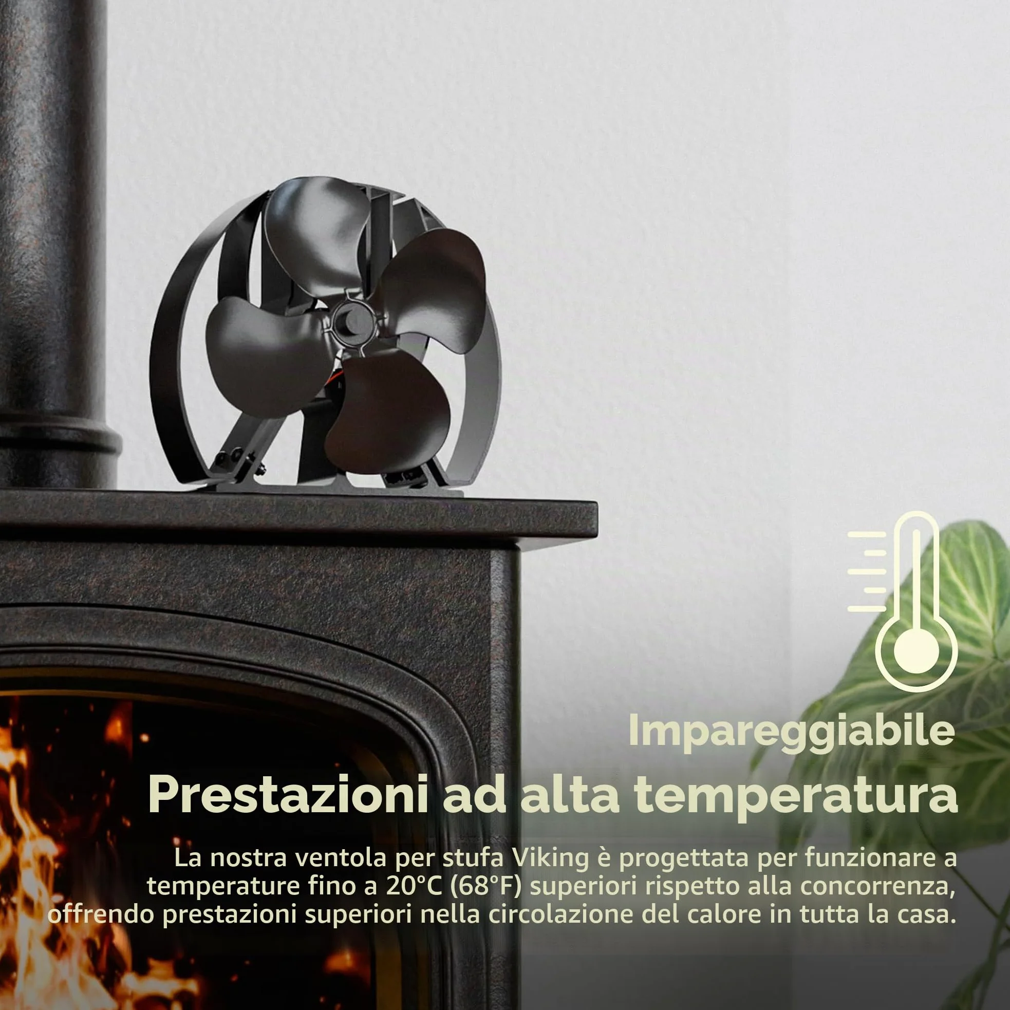 Forest Master Ventilatore per stufa Viking avanzato, potente design a 4 pale per una circolazione del calore ecologica in stufe a legna e caminetti (nero satinato, Viking Air)