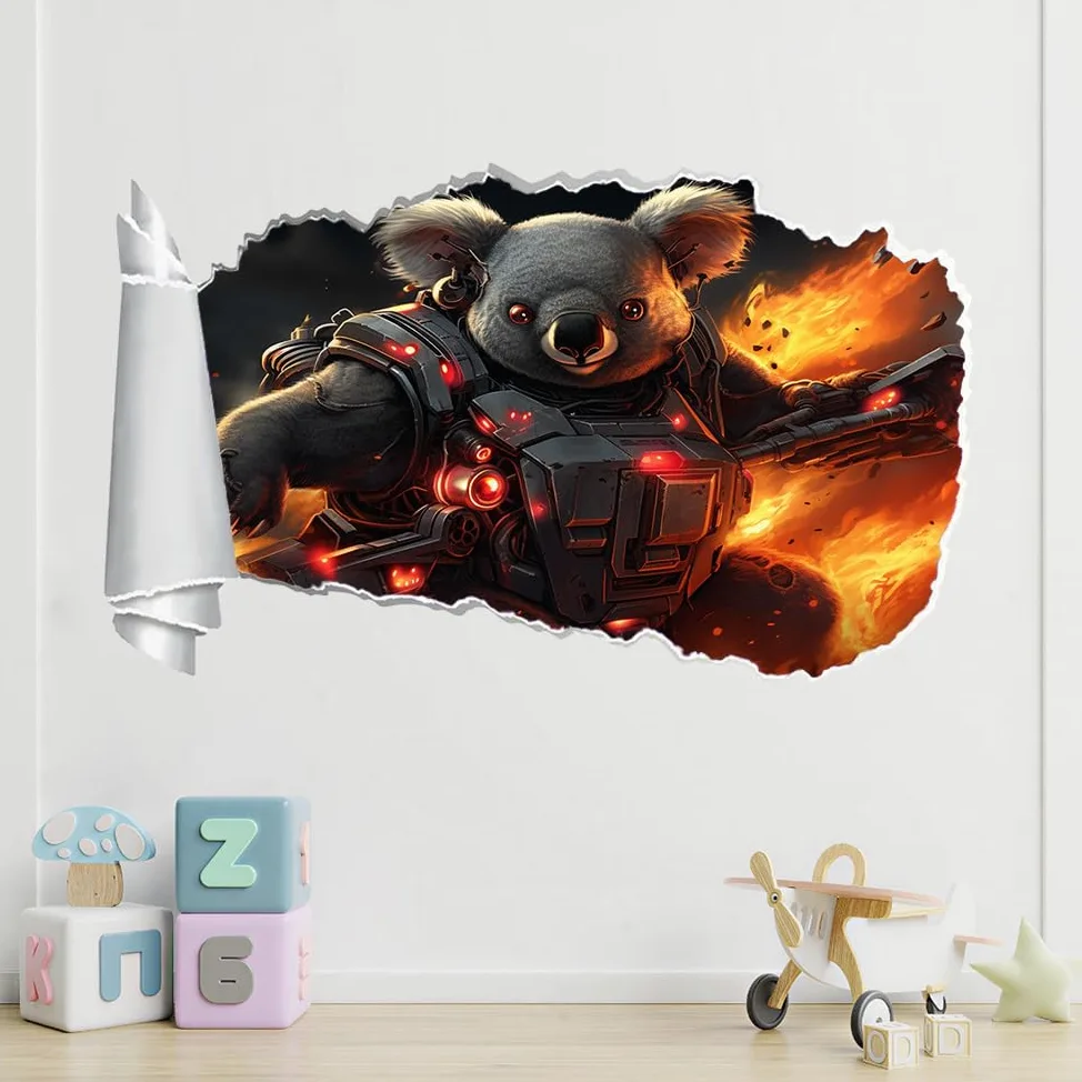 Adesivi Murali 3D Fracassato Animali Koala Decorazione domestica smontabile del tatuaggio della parete Fiamma Decalcomanie impermeabili for Baby Room Wall Decor