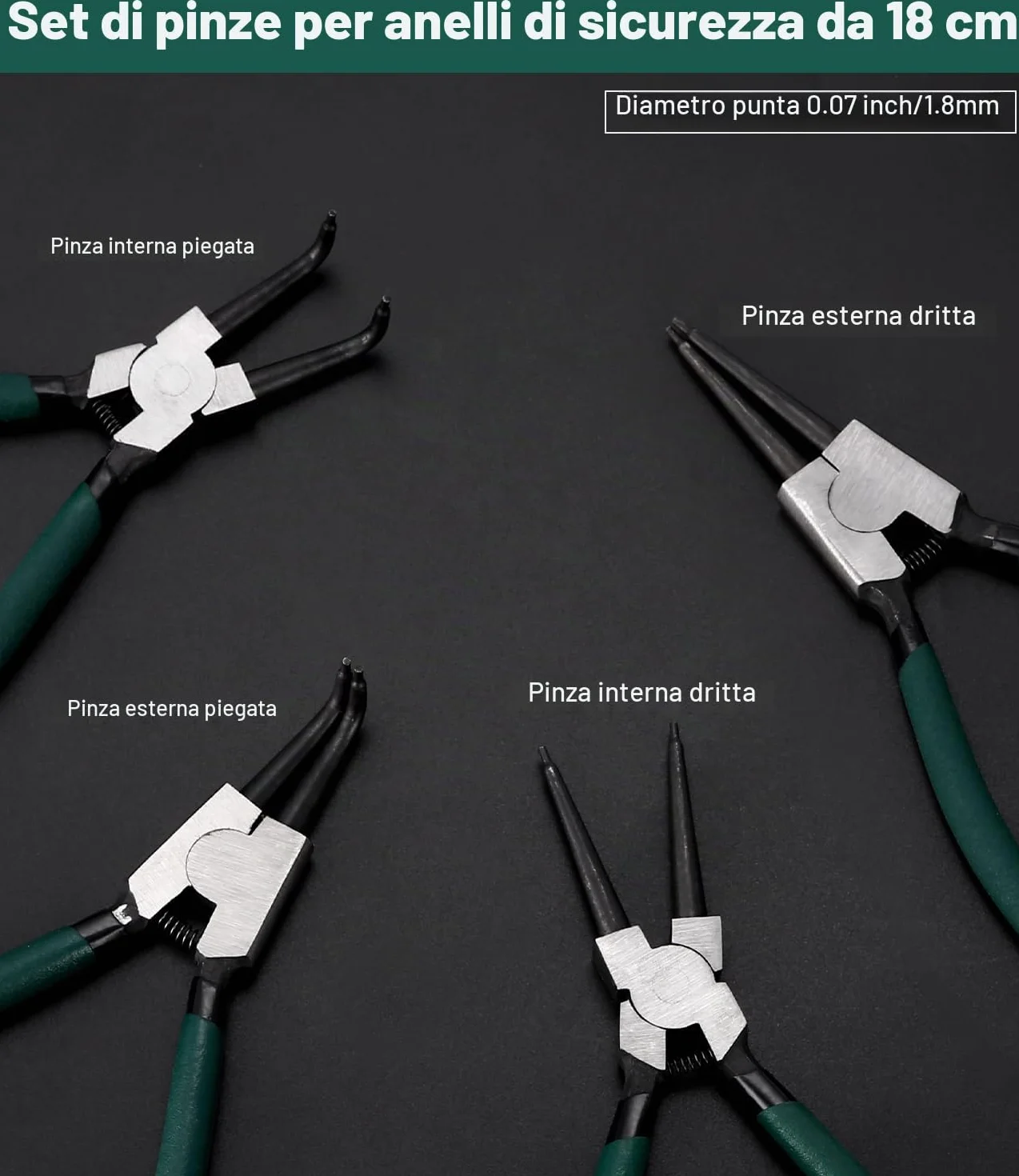 LEAZZLE Pinza per Seeger 180mm 4 Pezzi Set con Borsa Portatile