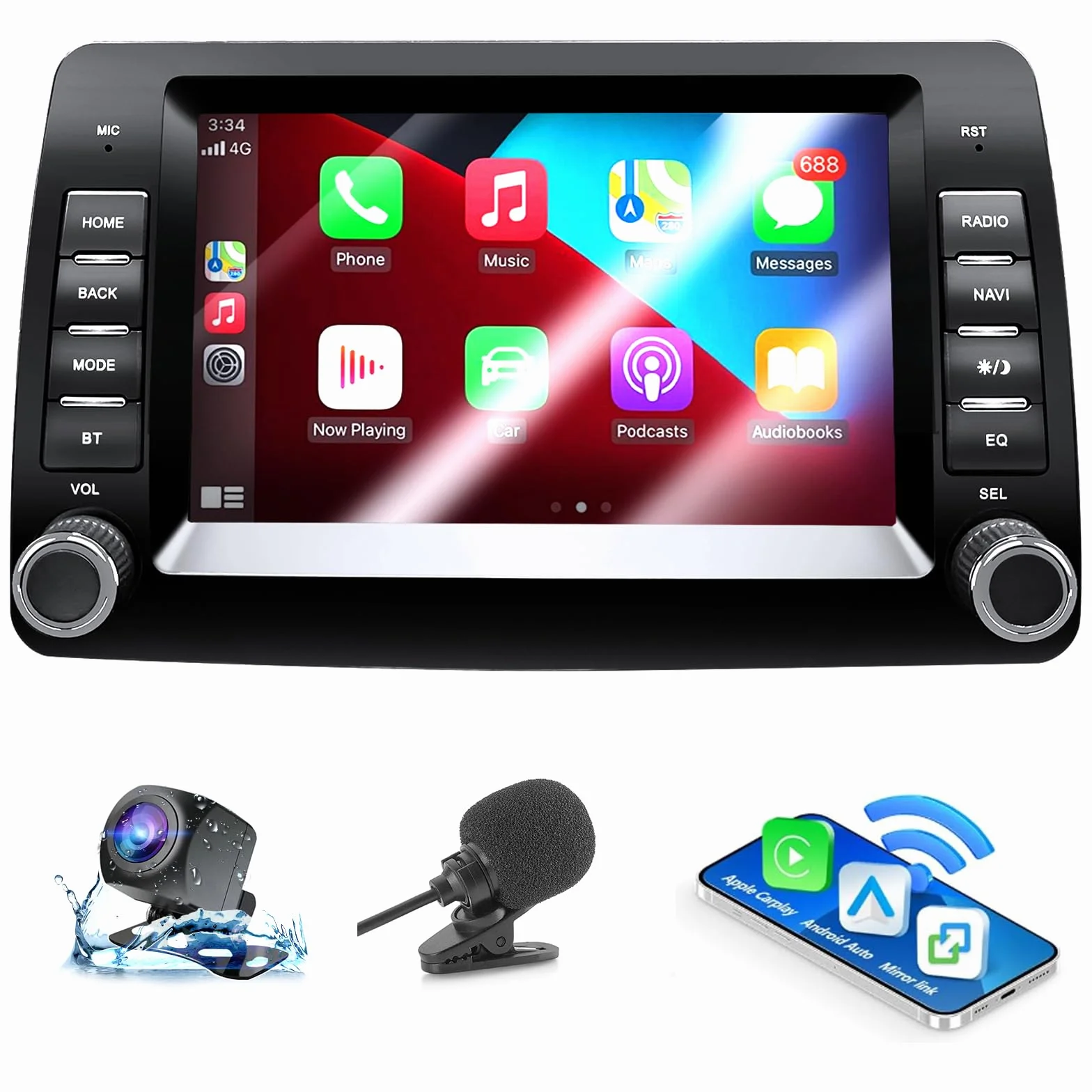 Autoradio per Fiat Panda 169 (2003-2012) con Android Auto e CarPlay Wireless, RDS Car Radio Android Stereo con Telecamera Retromarcia/Mic/CANbus BOX/App Store 2G+32G