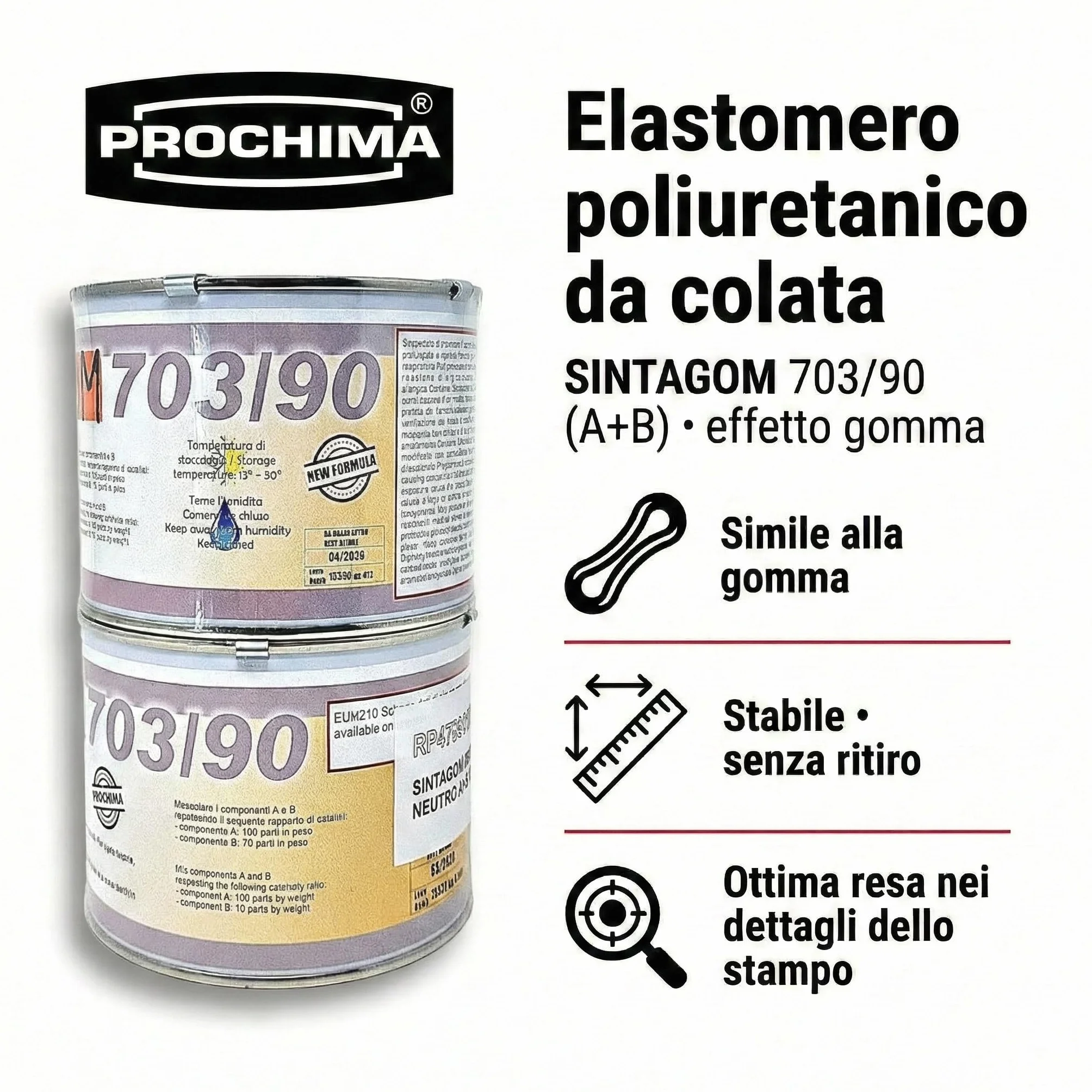 Sintagom 703/90 Resina Poliuretanica Gommoza Durezza 90 Shore A Neutro A+B 1 kg