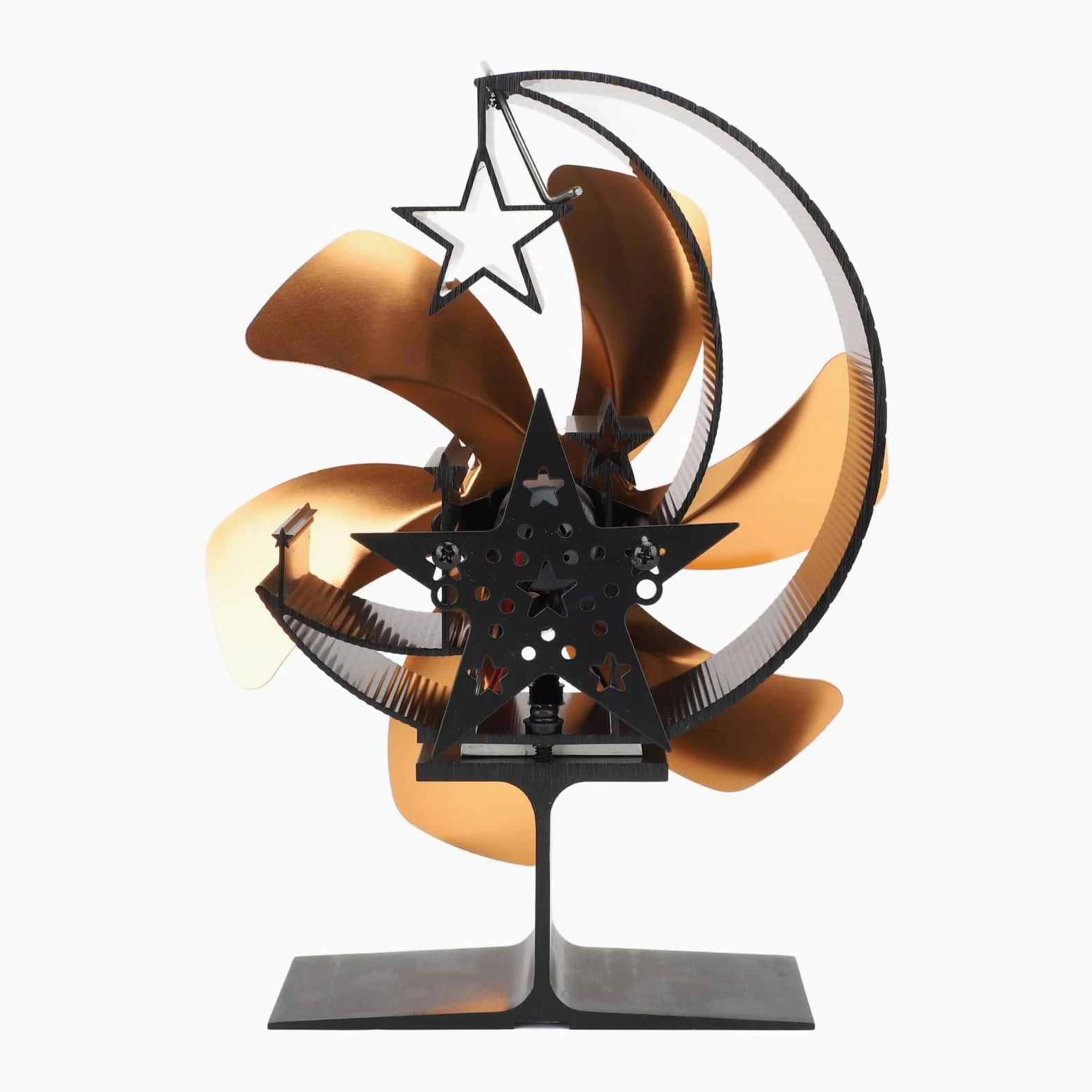 Zerodis Ventilatore per Stufa a Legna, Ventilatore per Camino a 6 Pale, Alimentato a Calore, Non Elettrico, con Circolazione del Rapida e Forma a Mezzaluna, Termoelettrico p (GOLD)