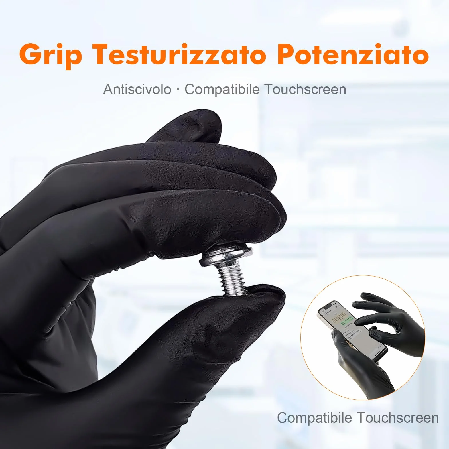 GRIFEMA Guanti in Nitrile Neri 100 Pezzi Taglia, Monouso Senza Polvere e Lattice, Uso Alimentare, Alta Sensibilità Tattile, EN 455/374-M