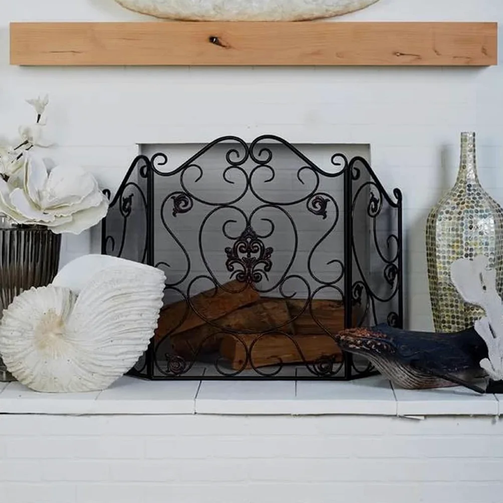 Schermi per Caminetti di Guardia Metallo Nero Camino Schermo Schermo Cavo Partizione con Net Fireplace Guardrail Pieghevole Pieghevole Frence Rete Fence Frence Fenny Panel Panel Panel Recence Accessor