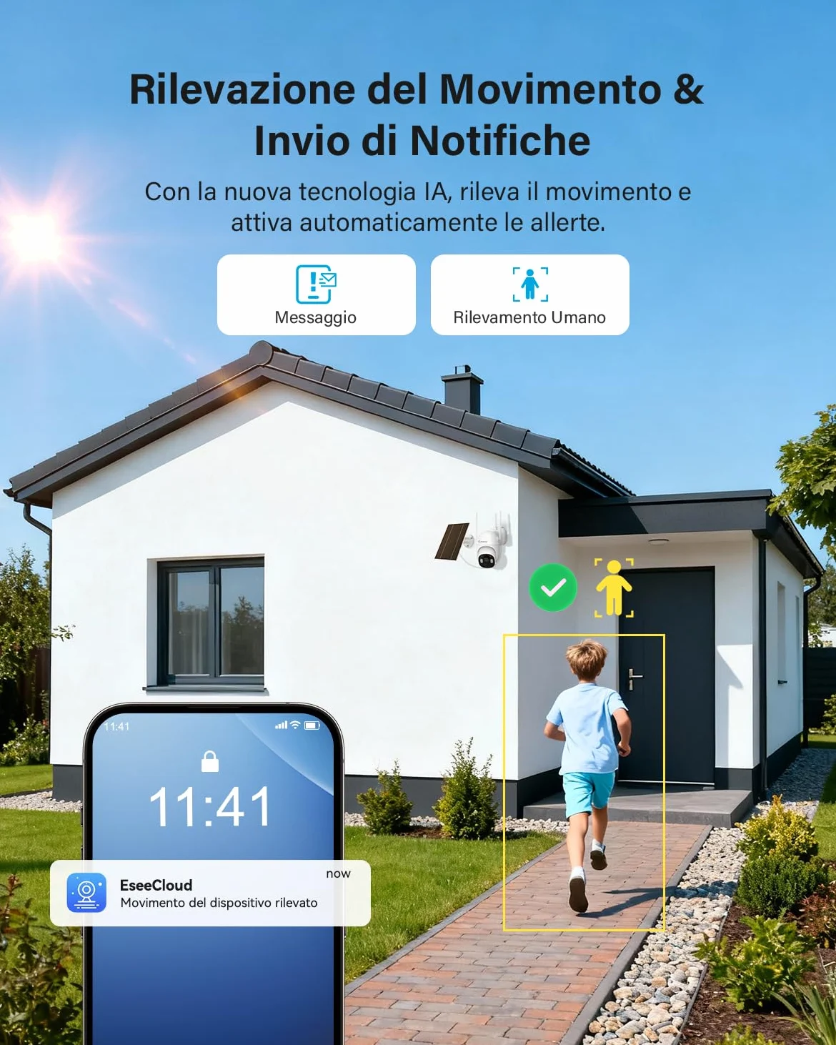 Jennov Kit Telecamere Videosorveglianza Solare con Monitor, 10CH NVR Touch | 5MP Telecamera Solare con 360° Pan&Tilt, Visione Notturna a Colori, Rilevamento PIR, Senza Abbonamento, EseeCloud APP