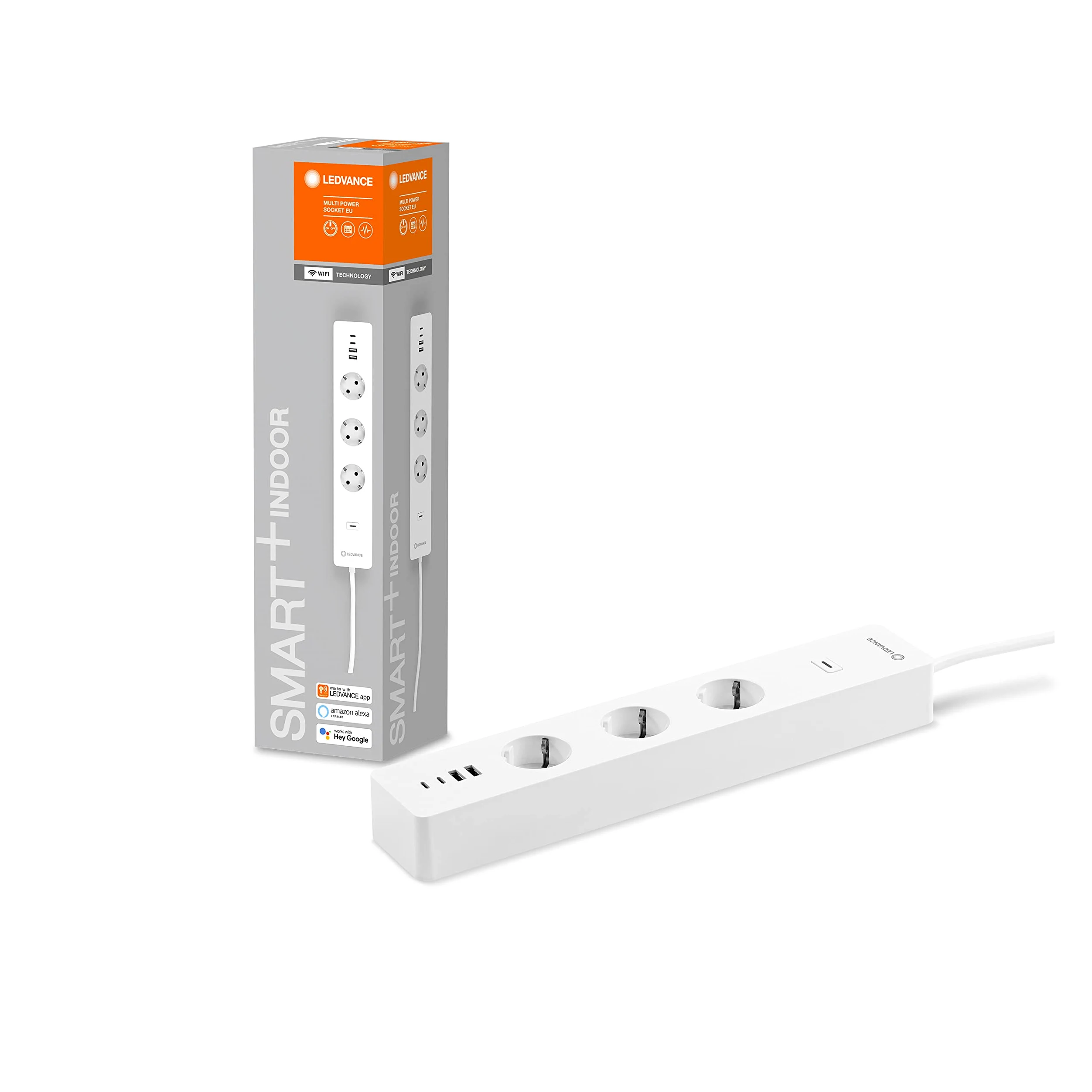 LEDVANCE Smart Plug con tecnologia WiFi, striscia a tre prese con protezione da sovraccarico e protezione da sovratensioni, comprese le connessioni USB, controllabile tramite app WiFi, Alexa e Google