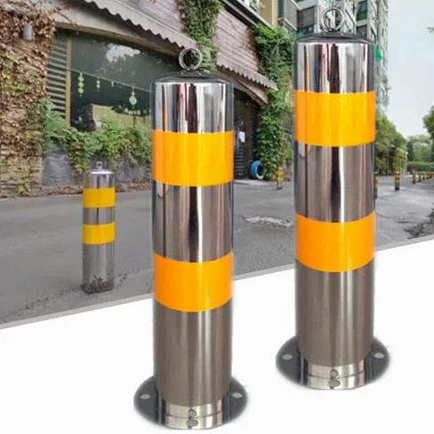 Paletto di parcheggio, barriera di sicurezza fissa in metallo con nastro riflettente, facile da installare