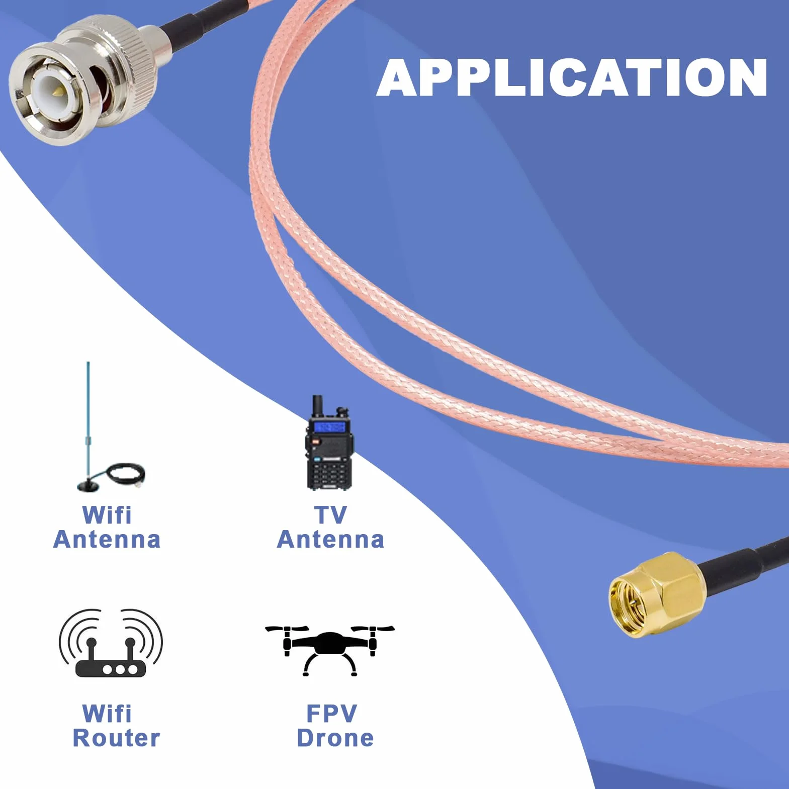 Cavo da SMA a BNC, 1 metro, confezione da 2 pezzi, SMA maschio a BNC, cavo da 1 m, 50 ohm, RG316, cavo coassiale per antenne, dispositivi LAN wireless, radio WiFi, antenna esterna e radio