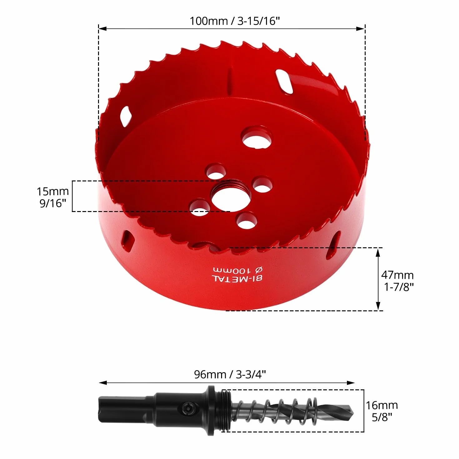 QWORK Sega a tazza 100mm M42 bimetallica con adattatore esagonale