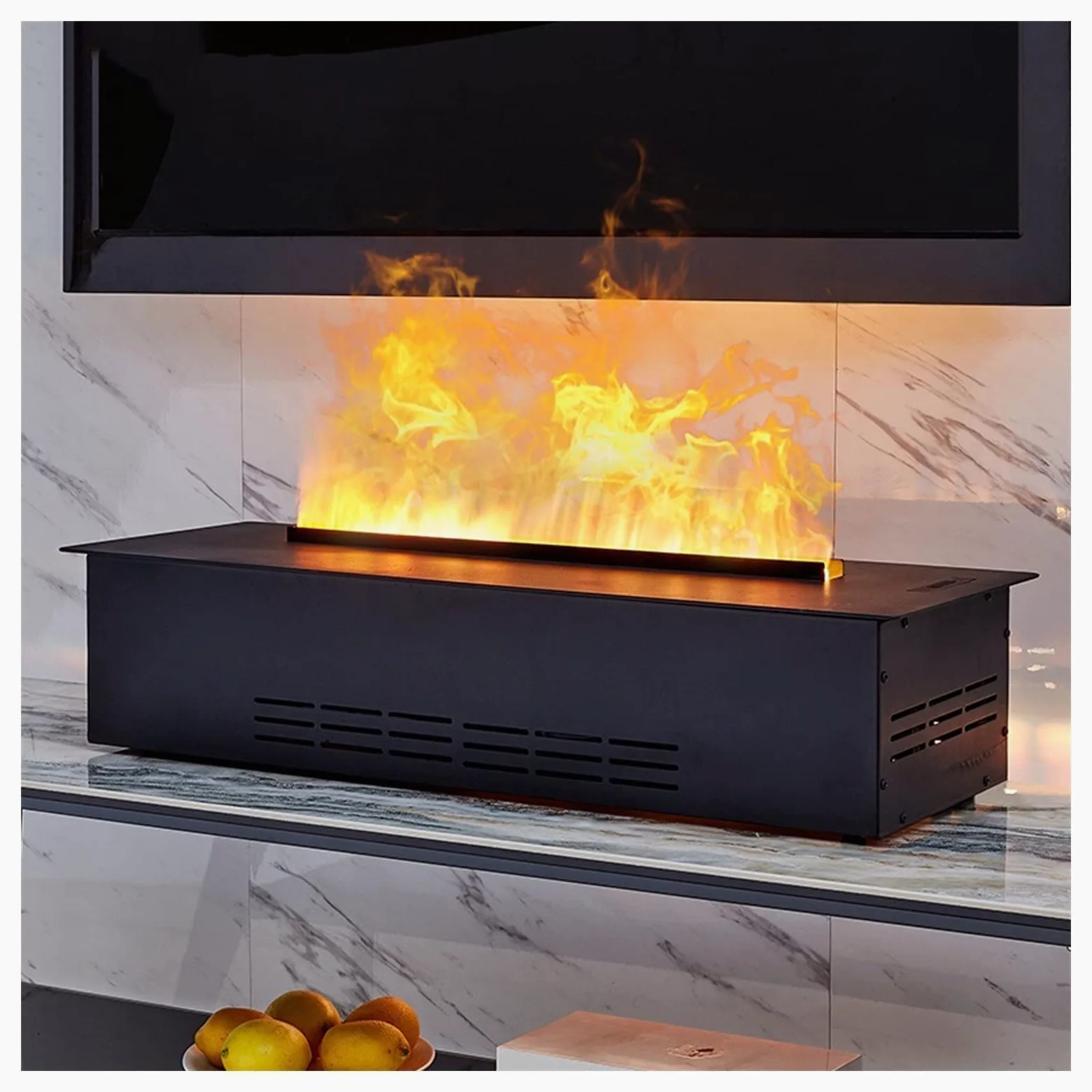 Camino Elettrico Simulazione di simulazione 3D Fiamma elettrico Sulra camino elettrico ad incasso con camino decorativo for la casa, pannello in metallo, pannello in metallo, Camini Camino Elettrico(L