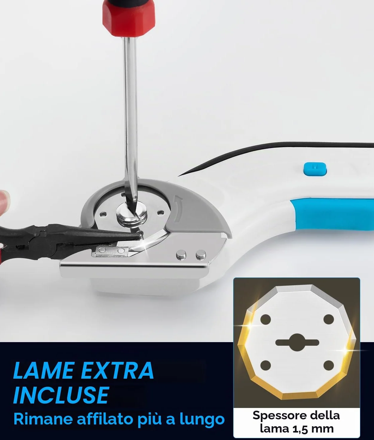 PAHTTO Forbici elettriche senza fili Taglierina rotante 4V 320 giri/min con 2 lame autoaffilanti per cartone, pelle, tessuto