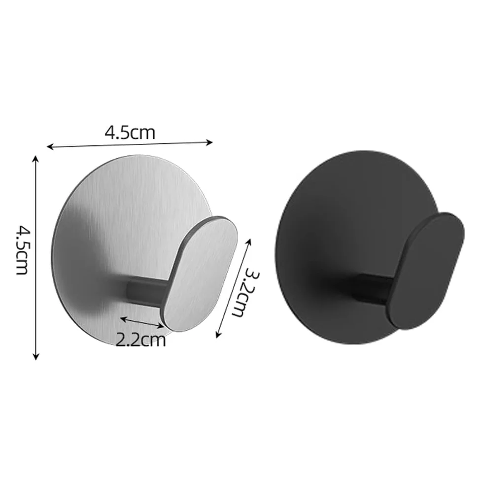 Gancio adesivo in acciaio inossidabile per porta a muro, chiave, appendiabiti, gancio per bagno, accappatoio, porta asciugamani, organizer per mensola, attrezzatura da cucina, nero, 4 pezzi, 1