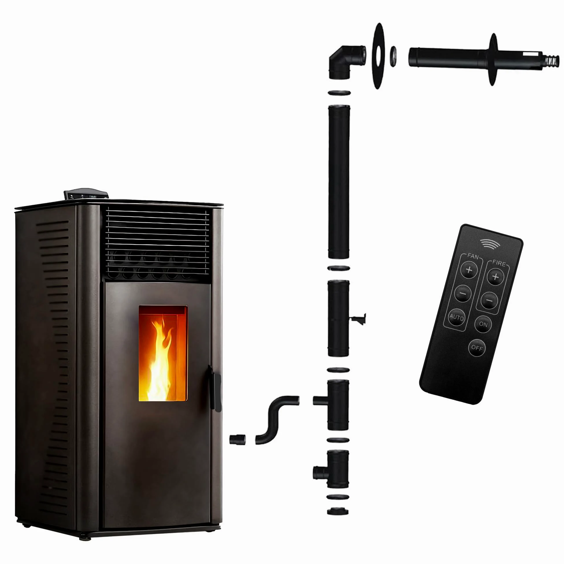 Stufa a pellet Anita 12 kW Nero Sannover + Kit di installazione completo