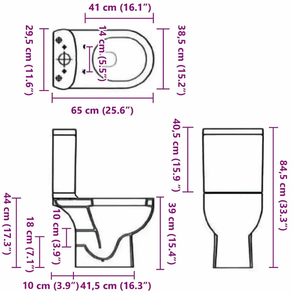 vidaXL WC Toilette in Ceramica da Bagno Nero Soft Close con Scarico Sanitari
