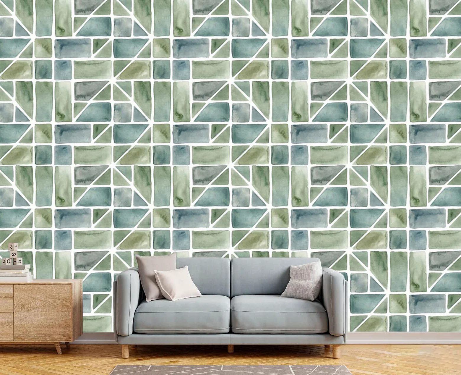 Carta da Parati Panoramica Motivo Geometrico Senza Soluzione Di Continuità 400x280cm Seta Murale per Soggiorno Salotto Camera da letto Ufficio Motivo A Mattoni Acquerello Camera Da Letto Poster Murale