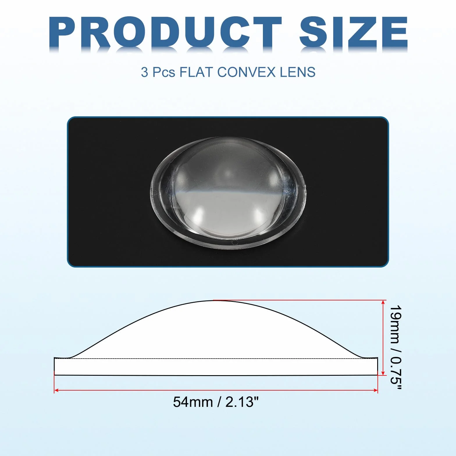 PATIKIL Diametro 54mm Lente Convessa Piatta, 3 Pezzi Altezza 19mm Lente Ottica Convessa Acrilica LED con Bordo per Torcia Faro Auto Bicicletta Proiettore, Trasparente