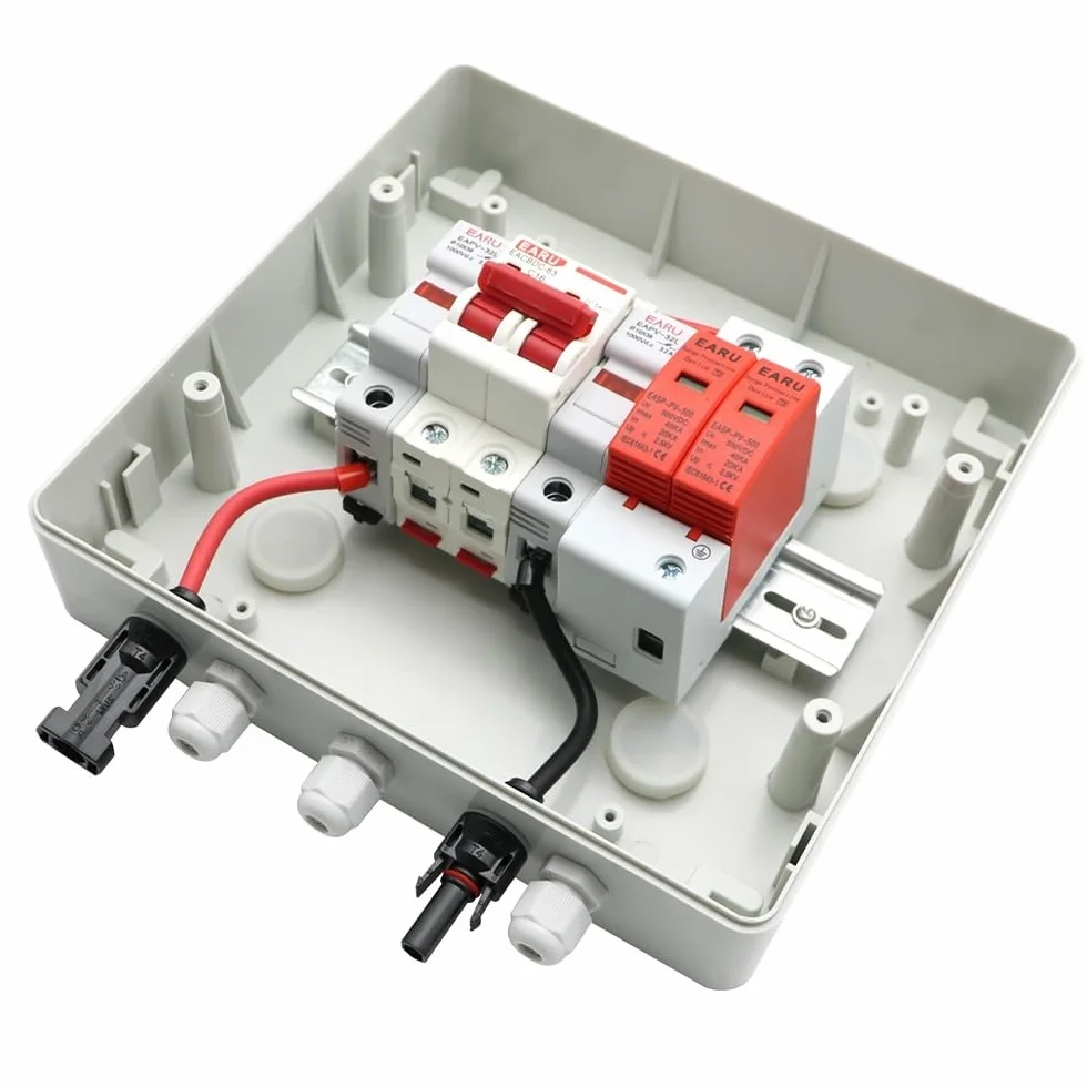 Quadro Elettrico Esterno,Quadro Elettrico Interno Scatola combinatrice solare fotovoltaica fotovoltaica da 500 V 1 ingresso 1 uscita con protezione contro i fulmini Fusibile CC MCB SPD Scatola imperme