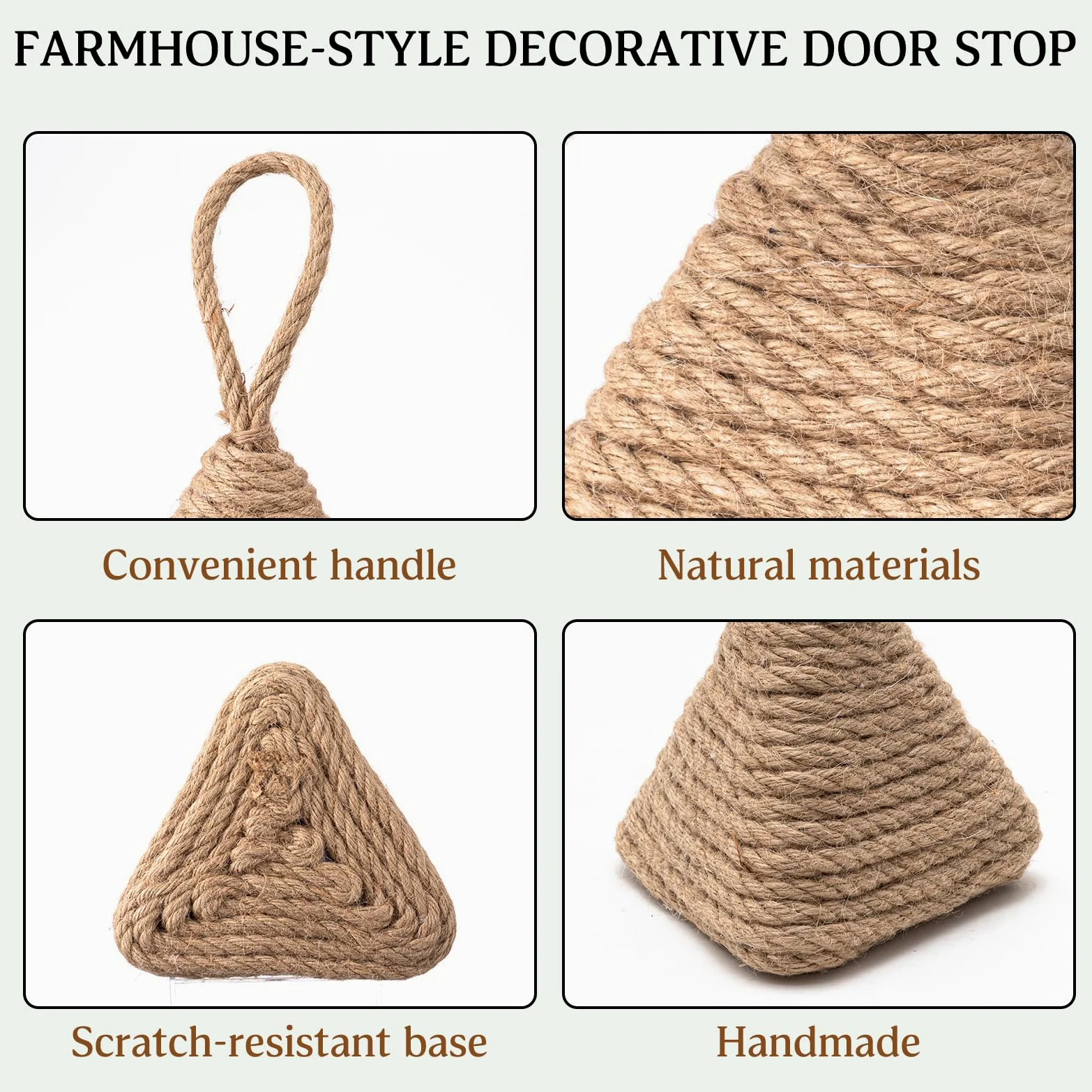 2 fermaporta naturali da 1,3 kg, decorativi con manico, in corda di canapa fatti a mano, fermaporta per finestra, camera da letto, soggiorno, fermalibri, rustico, decorazione per la casa