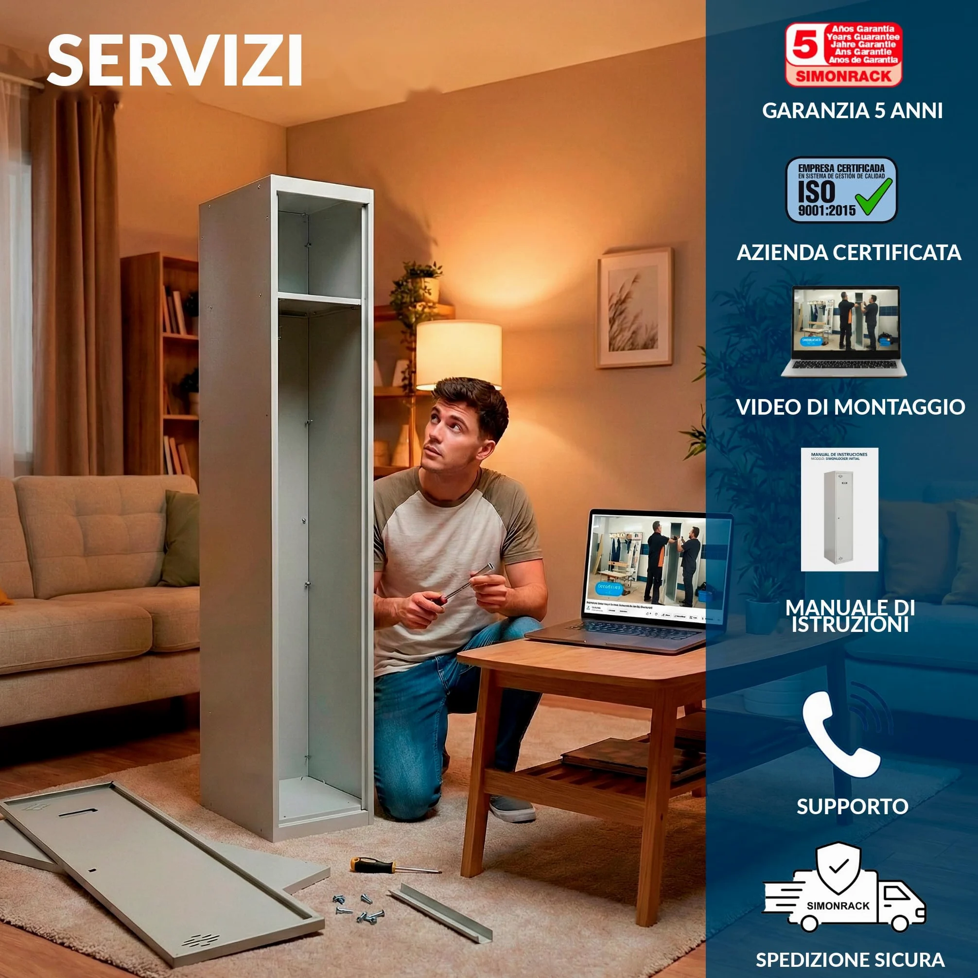 Simon Rack Armadietto spogliatoio 2 porte 1800x300x500 mm - Simonlocker | Include 2 chiavi, Vernice anticorrosione, Grigio