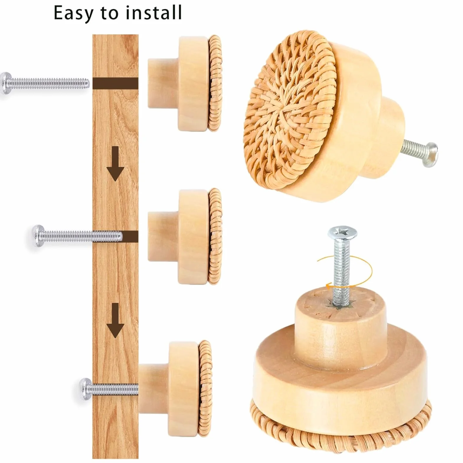 Pomelli in rattan per mobili, stile bohémien vintage, legno