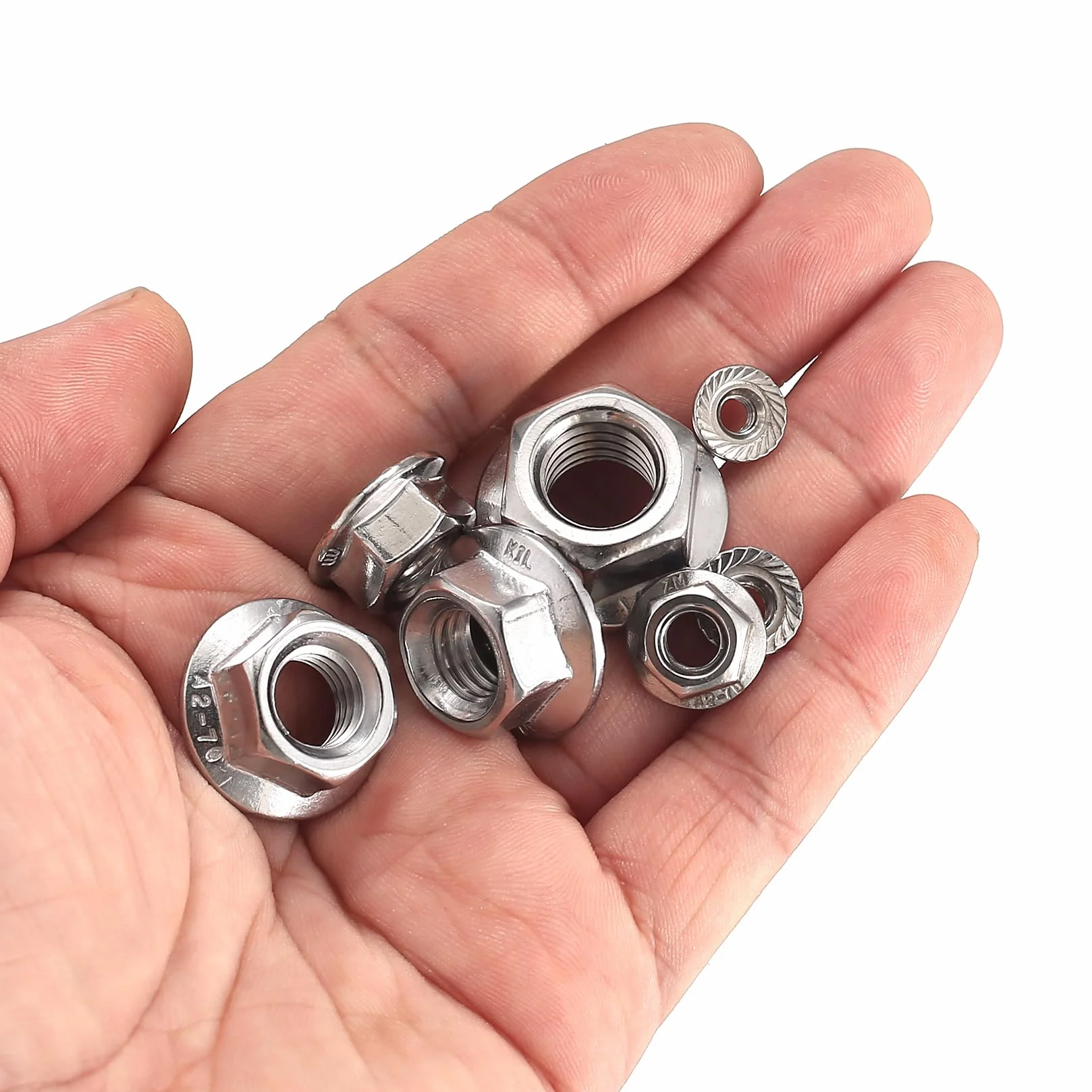 Kit Dado Flangiato Esagonale Acciaio Inox M3 M4 M5 M6 M8 M10 M12 190 Pezzi