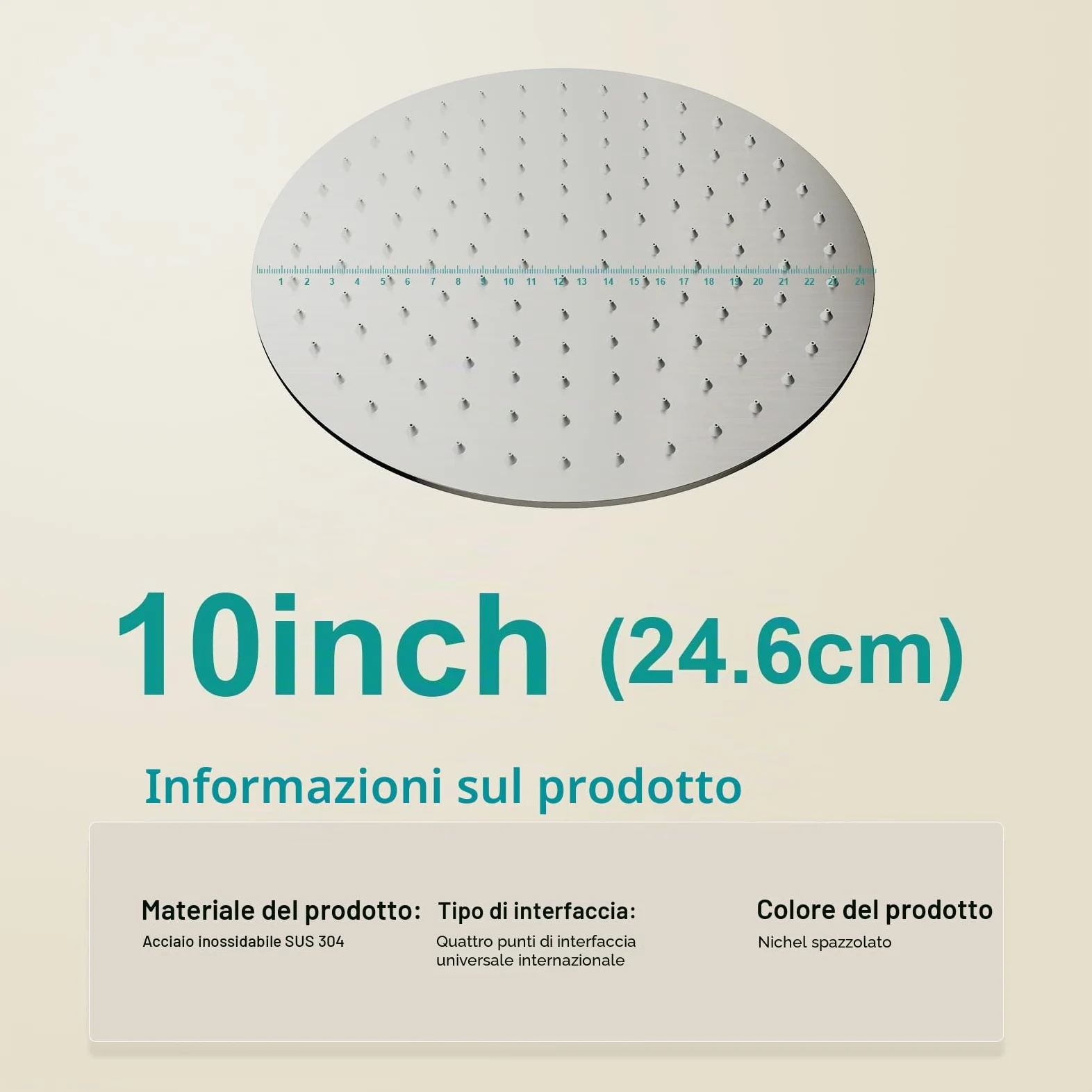 Docce Fisso Rotondo Soffione Doccia a Pioggia in Acciaio Inox Soffione Doccia a Pioggia con Getti In Silicone Anticalcare 304 Acciaio Inox Ultra Sottile (Argento, 25 cm)