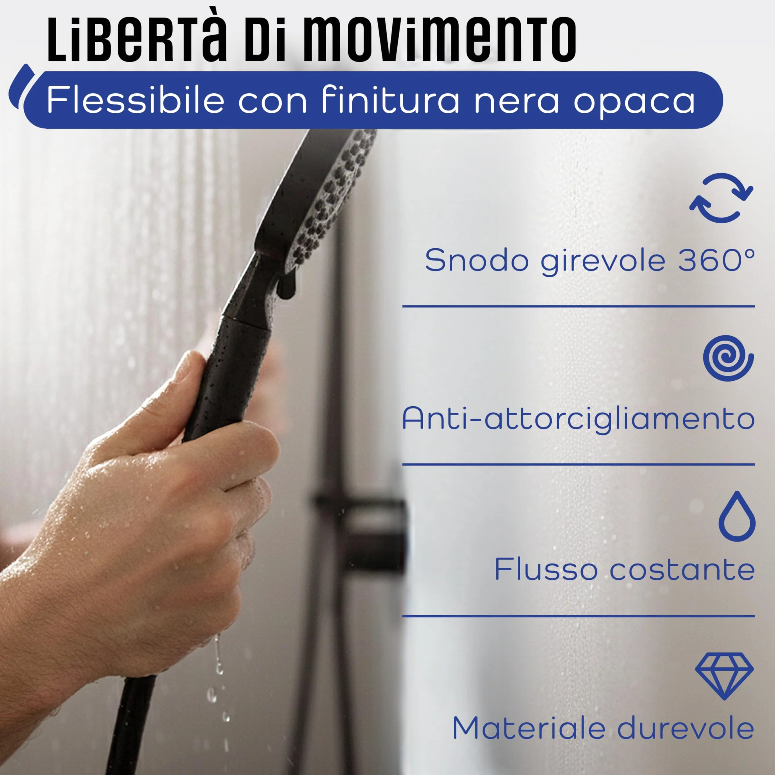 Flessibile Doccia 150 cm Universale in PVC – Tubo Doccia Antipiega con Giunti Rinforzati e Kit Accessori – Installazione Facile e Compatibile con Tutti i Doccini Standard