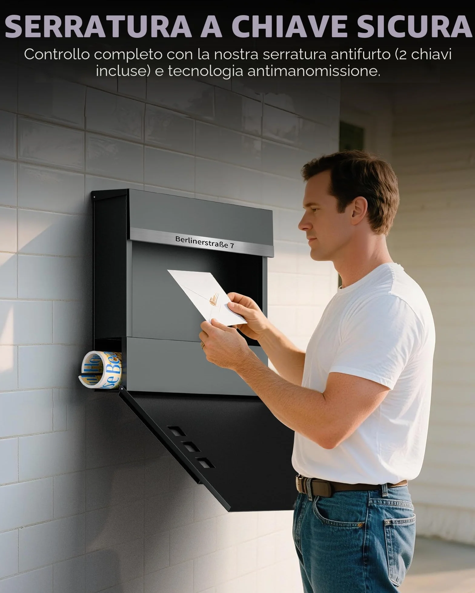 Cassetta delle lettere antracite personalizzabile 2 in 1 acciaio inox con targhetta nome numero civico serratura