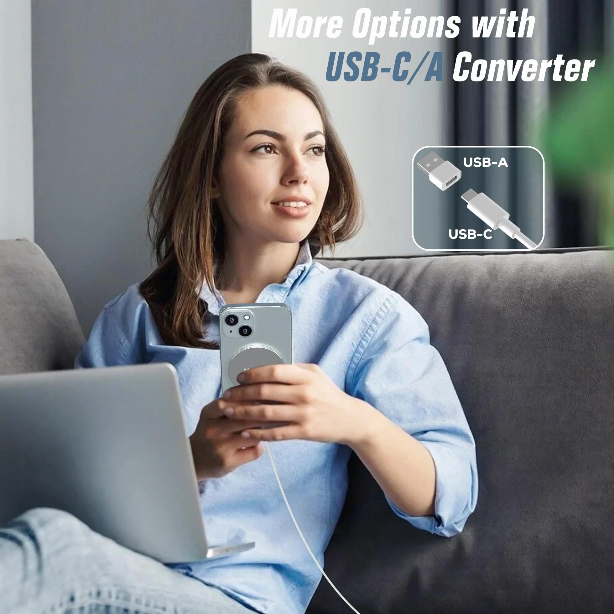 Caricatore Wireless Magnetico 2 in 1 – Design Ultra Sottile in Lega di Alluminio Compatibile con iPhone 16/15/14/13/12 (tutti i modelli) e AirPods 4/3/2/Pro (Bianco)