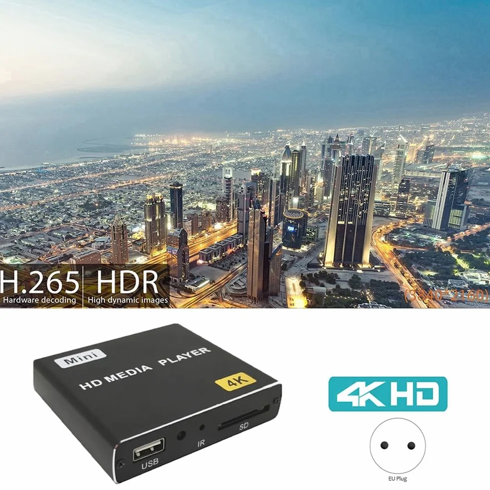 Mini 4K HDD Media Player Car U Disk Player 1080P con Unità USB/Schede SD Spina UE