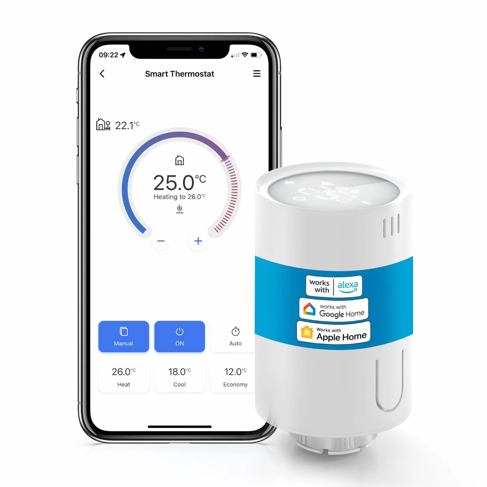 meross Valvola Termostatica Intelligente Wifi - Smart Termostato per Termosifone, Compatibile con HomeKit, Siri, Alexa e Google Assistant, Telecomando, 6 Adattatori, 1pz (Hub non incluso)