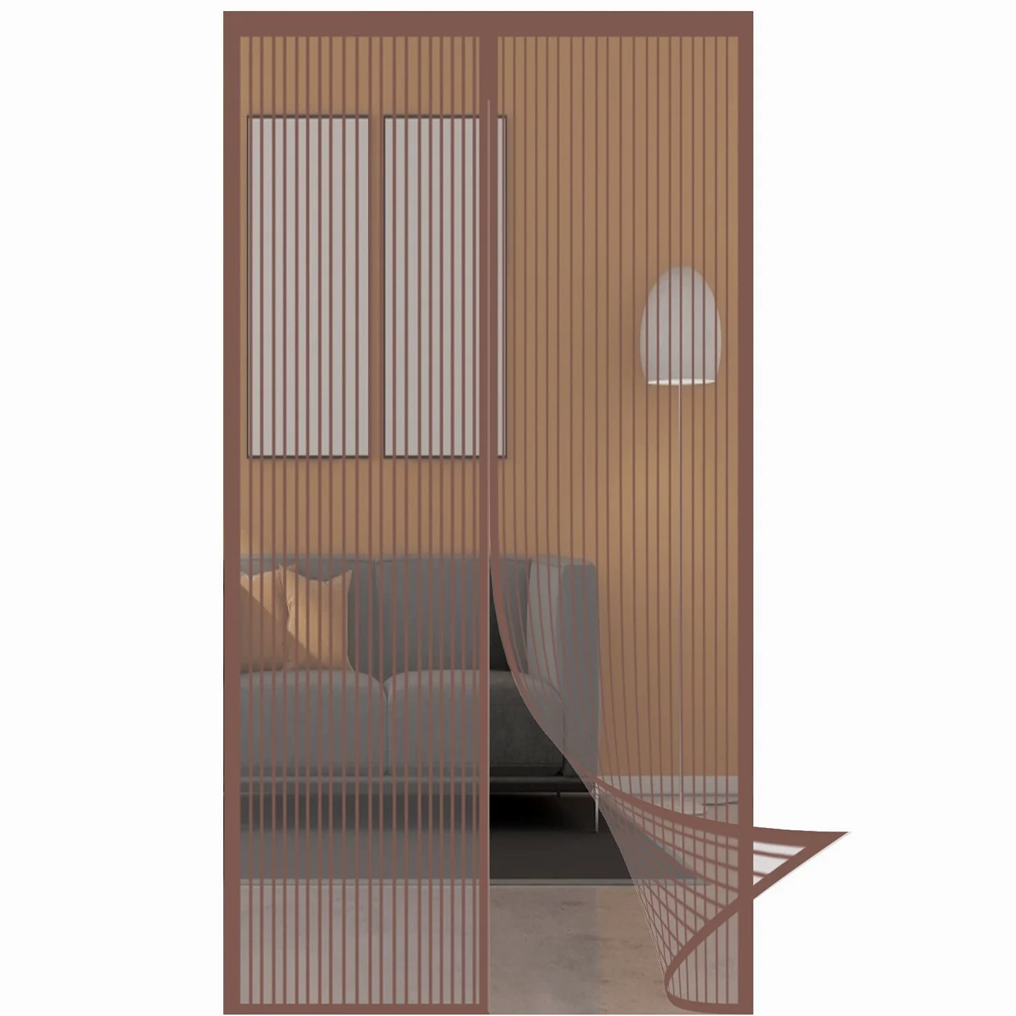 Zanzariera Magnetica Finestra 150x250cm con Calamita Moschiera Tenda Porta Magnetica Facile Montaggio per Porta Ingresso del Balcone, Marrone