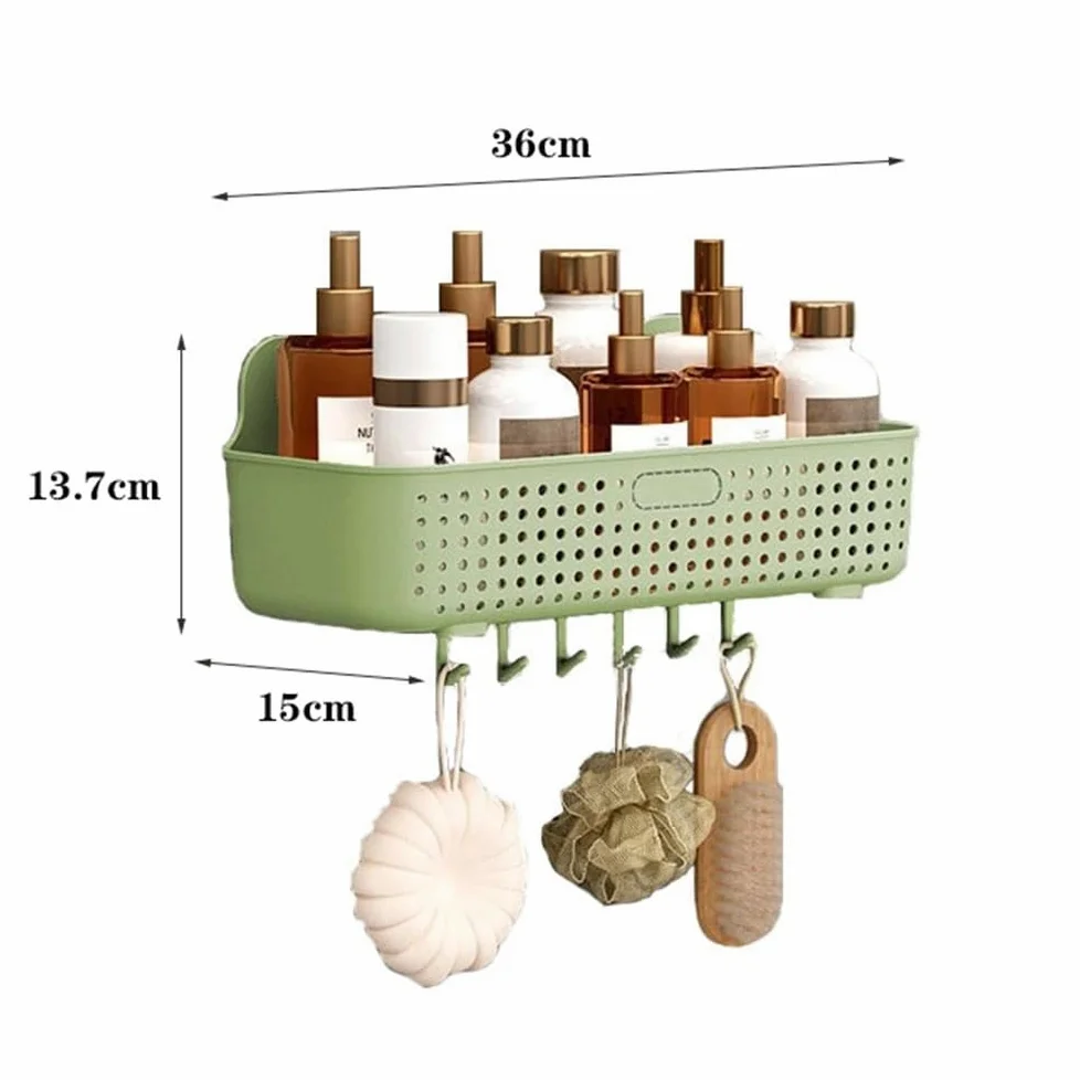 Mensole sospese per il bagno Portaoggetti da doccia in plastica, organizer da parete for doccia con 6 ganci, cestino portaoggetti da doccia senza foratura for bagno, cucina, lavanderia, balcone Access