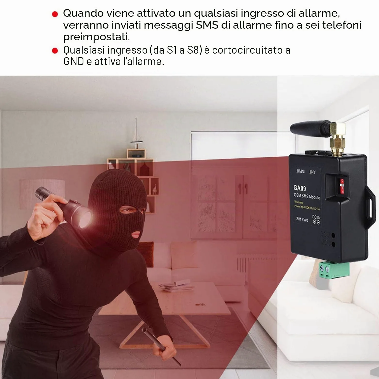 MAGT Allarme Gsm Sistemi Di Allarme Domestico, Sistema di Allarme di Sicurezza Domestica Mini Smart Wireless 8 canali Chiamata di Allarme SMS Intelligente for la Sicurezza Aziendale Domestica