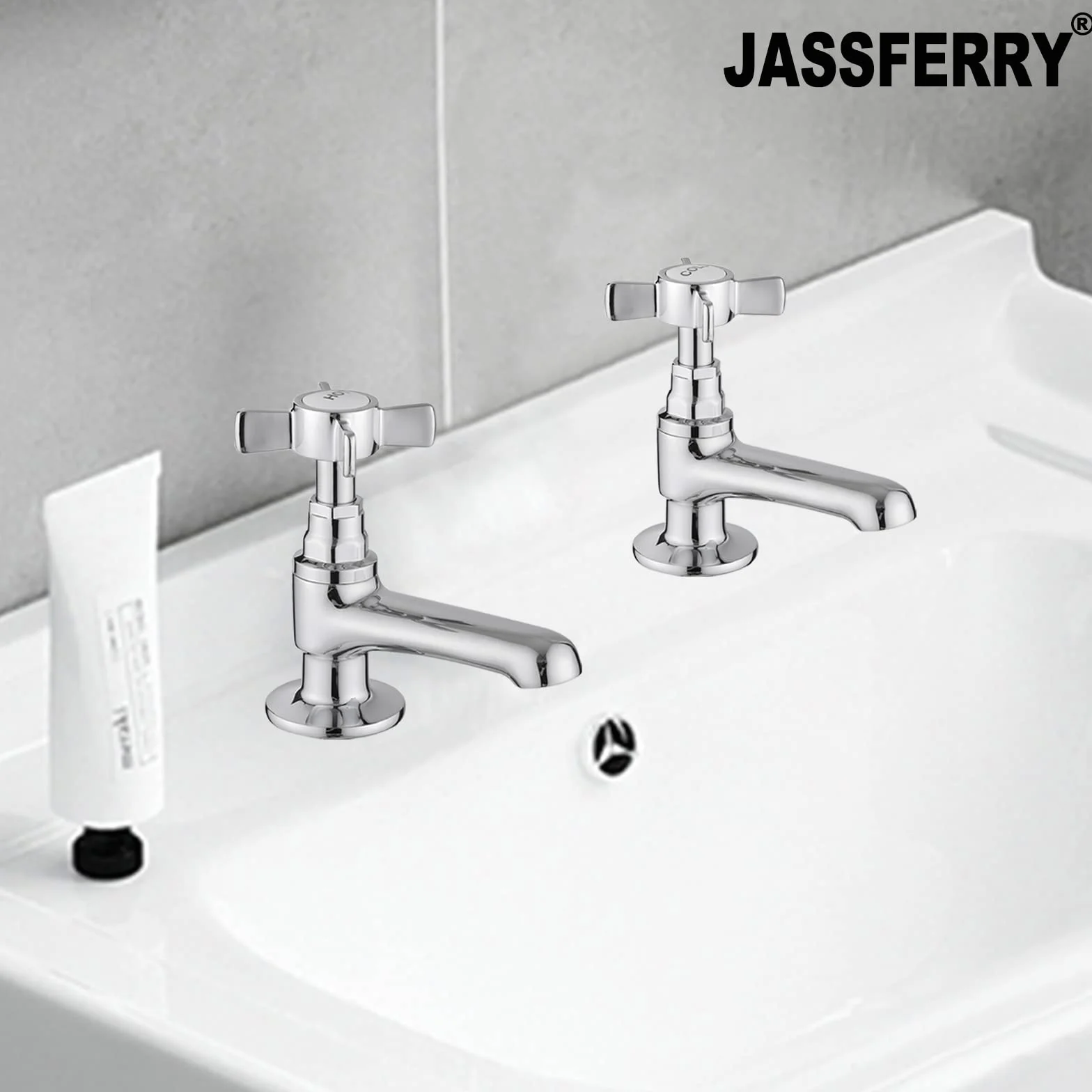 JASSFERRY - Coppia di rubinetti per lavabo, con manico a croce in ceramica, per lavandino da 1,2 cm