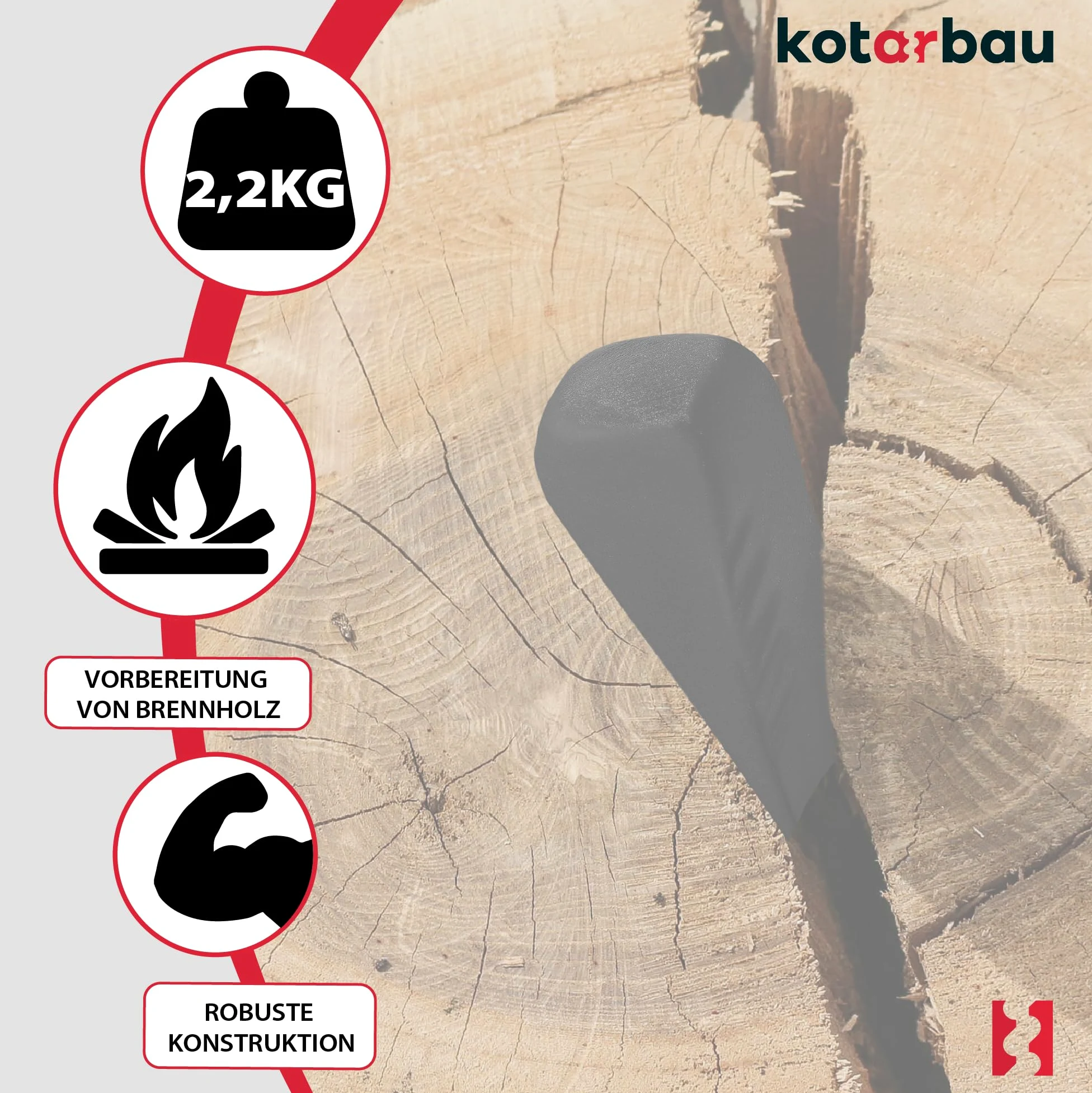 KOTARBAU® Cuneo rotativo forgiato per spaccare legno in acciaio