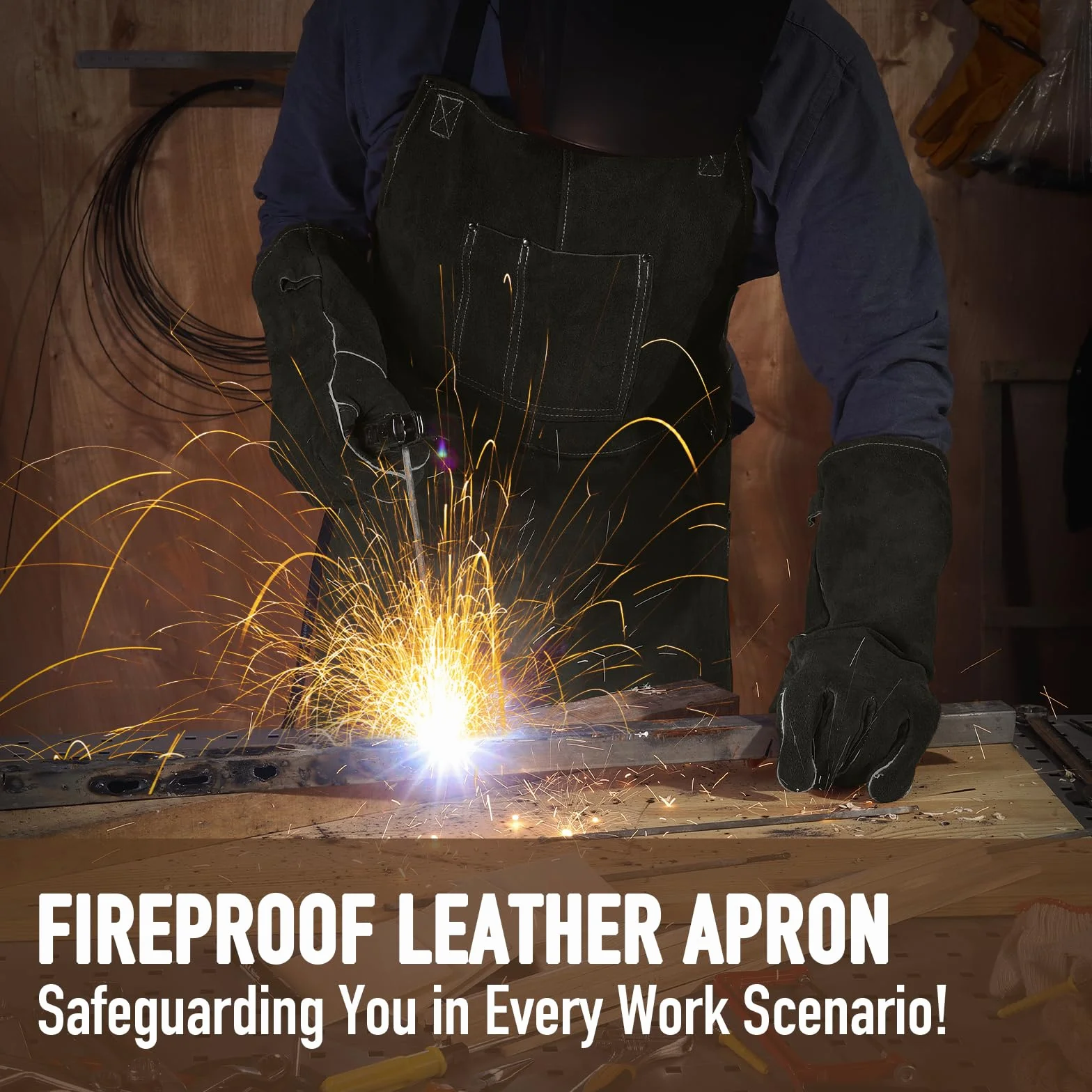 Saldatura grembiule da lavoro in pelle da uomo,Heavy Duty Shop grembiule, Grembiule Uomo da Lavoro di Cuoio Molto Resistente per Fabbro o Falegname