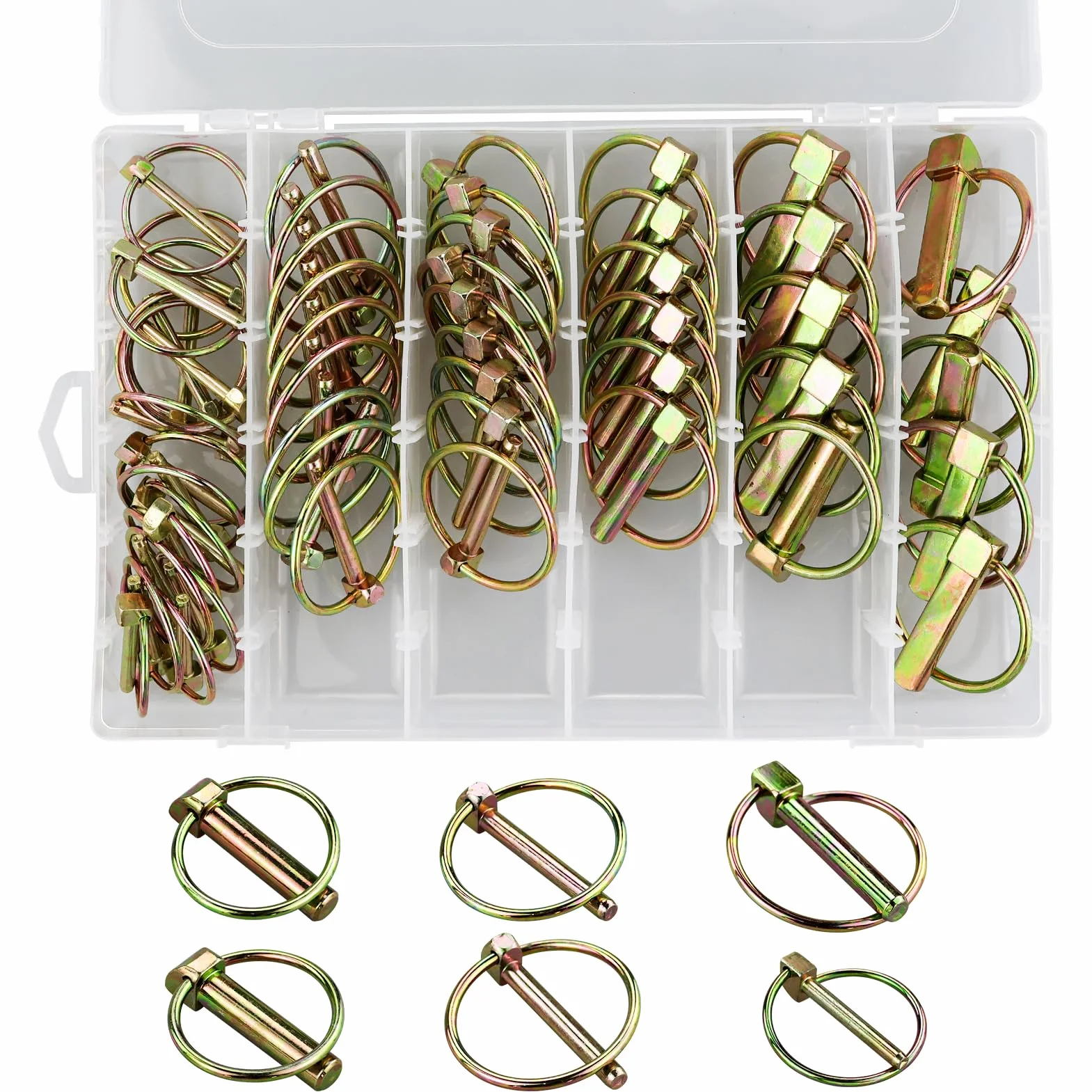 M4,5/M6/M8/M10 Coppiglie Spine Scatto Coppiglie ad Anello 50 Pezzi Perni, Spinotti Assortmento Rotondi di Fissaggio, per Rimorchi Trattori Veicoli Agricoli Resistenti in Acciaio