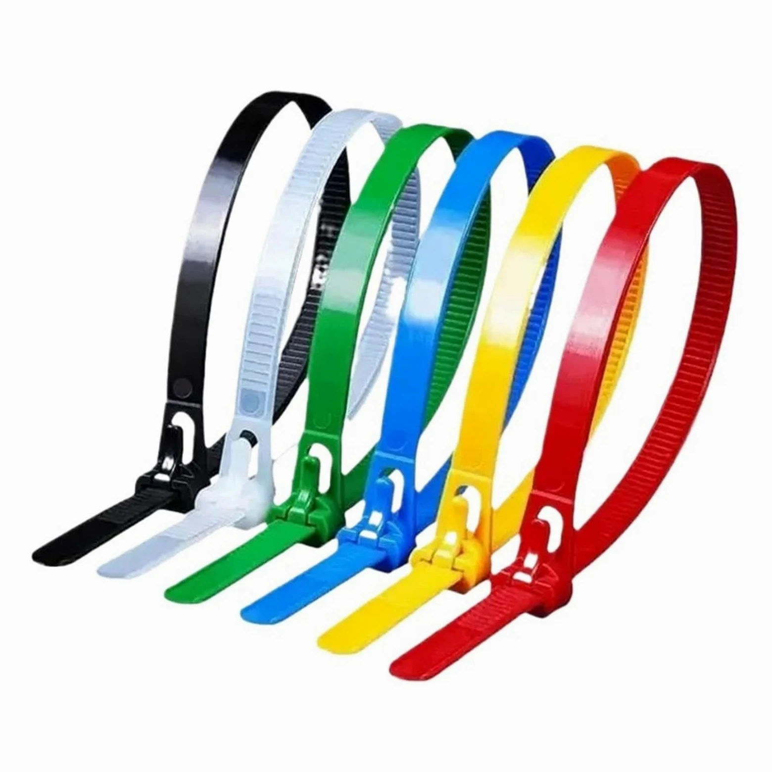Fascetta regolabile con fibbia, robusta 100 pezzi, cavo in nylon staccabile, filo avvolgente regolabile, rimovibile (5 x 300 mm)