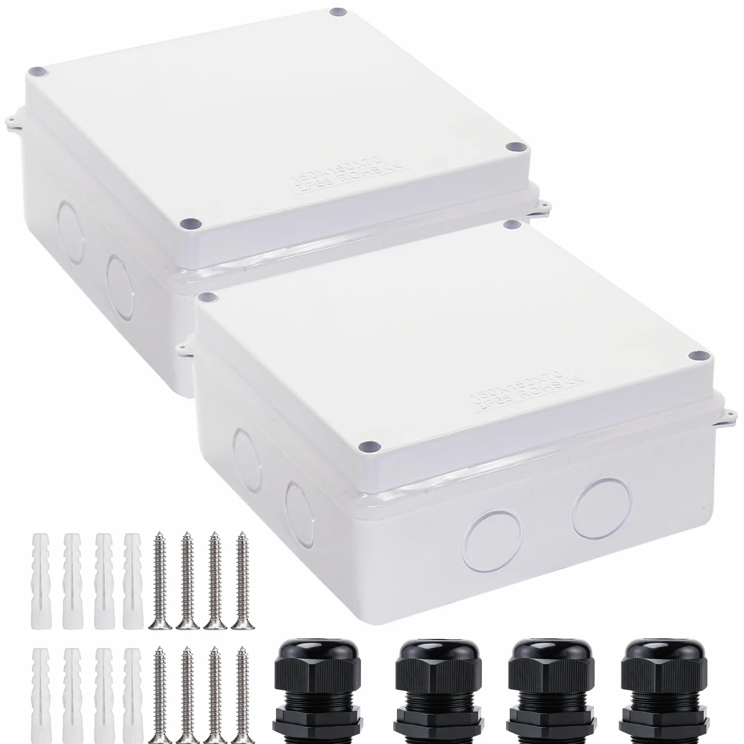 Scatola di giunzione, 2 scatole elettriche con fori riservati, impermeabili, IP65, in plastica ABS, colore bianco, 150 x 150 x 70 mm