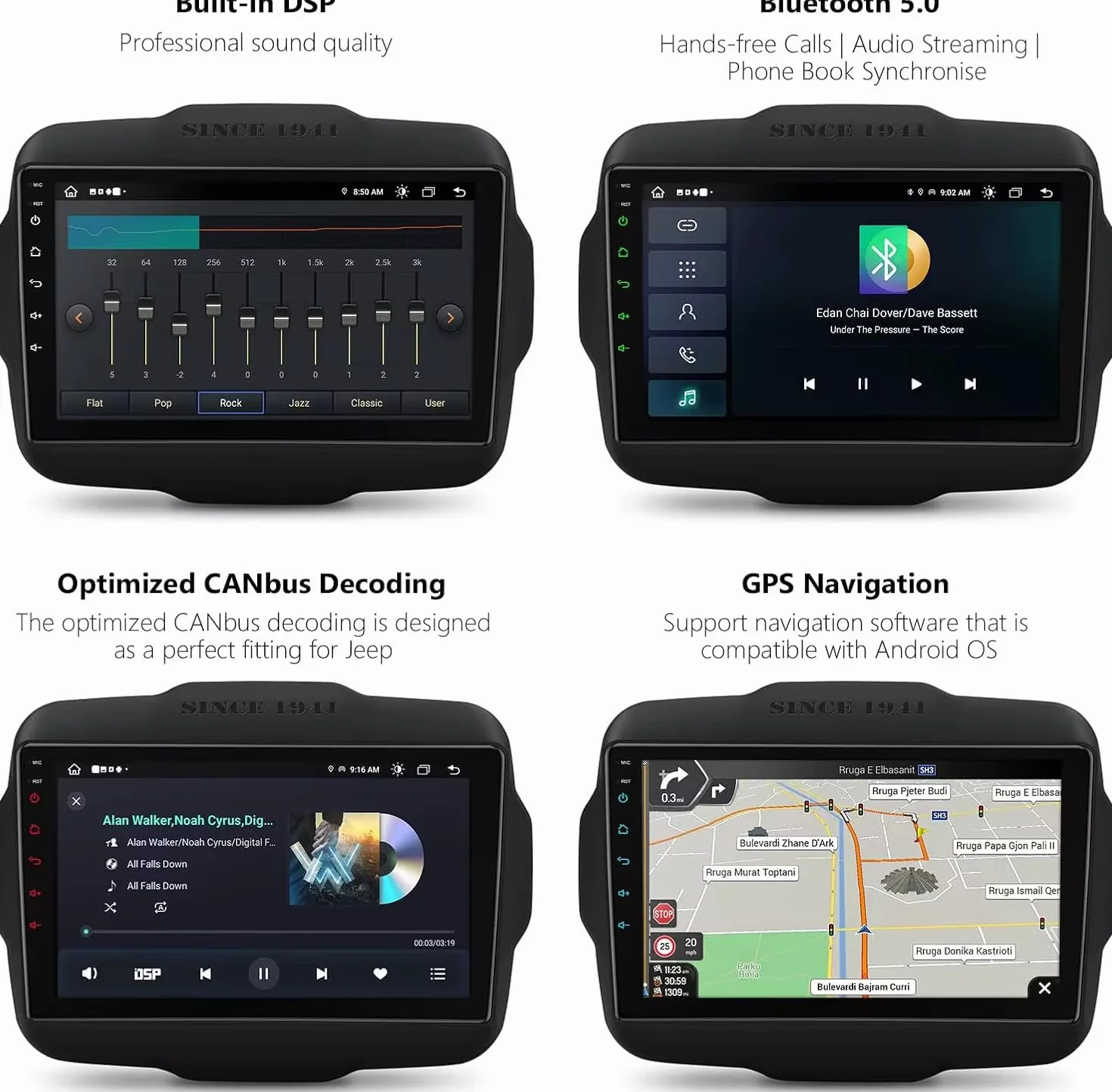 Autoradio Android 9 Pollici per Jeep Renegade 2014-2019, Schermo Touch HD, Apple CarPlay & Android Auto, GPS Navigatore, Bluetooth WiFi USB (4GB RAM 64GB ROM) CTB-RNG10X