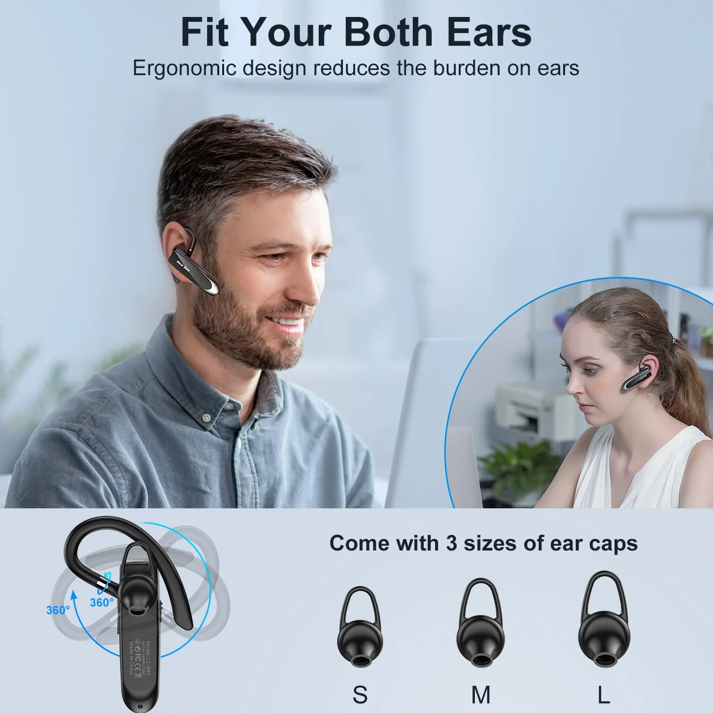 Auricolare Bluetooth Singolo 5.0 Auricolare Mani Libere New Bee Cuffia Bluetooth Mono per Huawei Samsung iPhone Cellulari Android Laptop e Altro