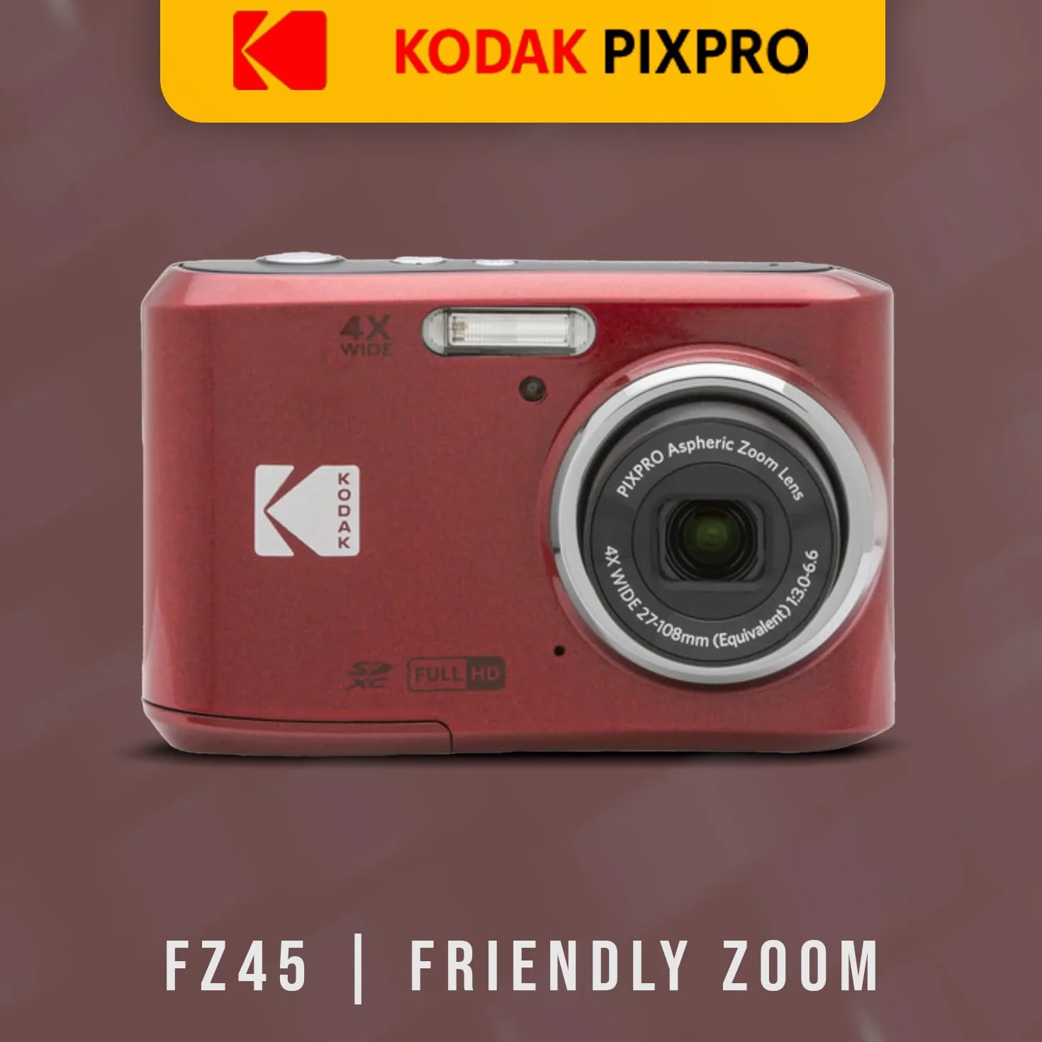 Kodak PIXPRO FZ45 - Fotocamera digitale con zoom amichevole (rosso) scheda memoria 32 GB, organizer viaggio e custodia, batterie alcaline e lettore SD (5 articoli)