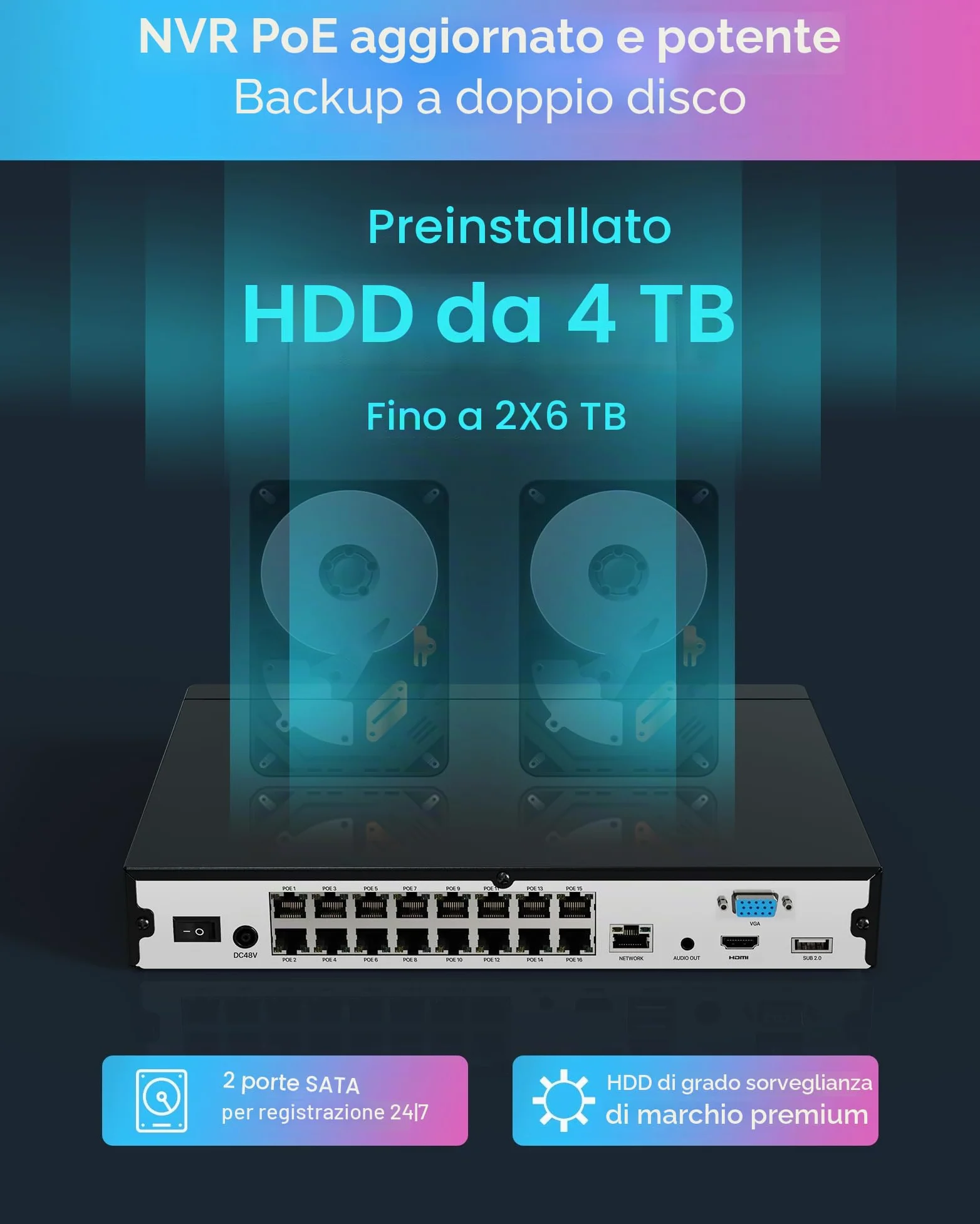 ZOSI 4K Kit Videosorveglianza PoE, 16CH 4K 4TB NVR con 12X 8MP Telecamera PoE, AI Rilevamento di Persone e Veicoli, Visione Notturna a Colori, Audio Bidirezionale, Allarme Luminoso e Sonoro, C225