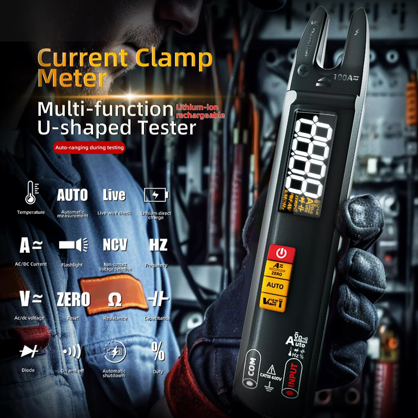 Pinza digitale Meter AC DC Corrente Aperta Mascella Forcella Meter Ricaricabile Auto Ranging Multimetro NCV Amp Volt Ohm Tester Elettrico Tester Forma Penna Tester