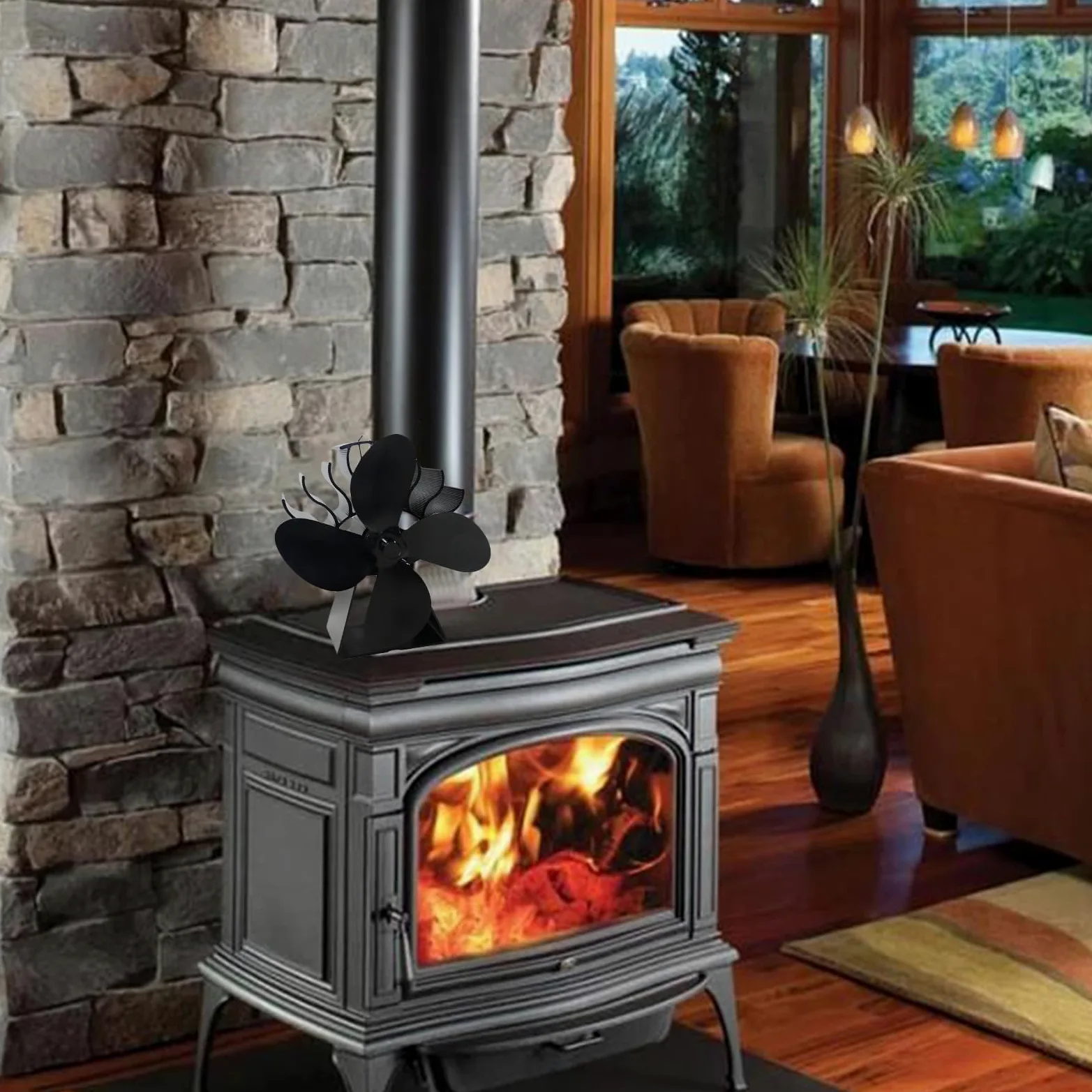Ventilatore per stufa a legna, alimentato a calore, 4 foglie | motore silenzioso, ecologico, design non elettrico, efficiente flusso d'aria invernale, migliora la distribuzione del calore