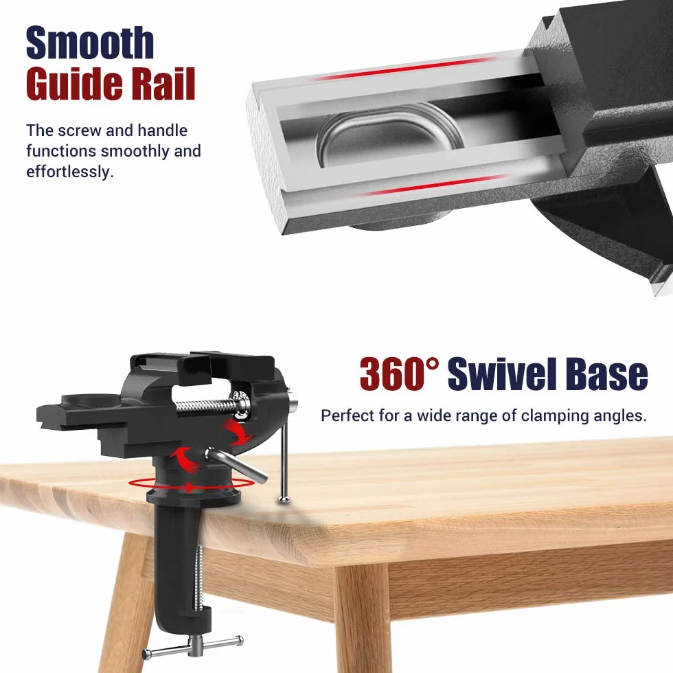 Nuovoware Morsa da Banco Falegname 70mm 360° Girevole Morsetto in Acciaio Nero